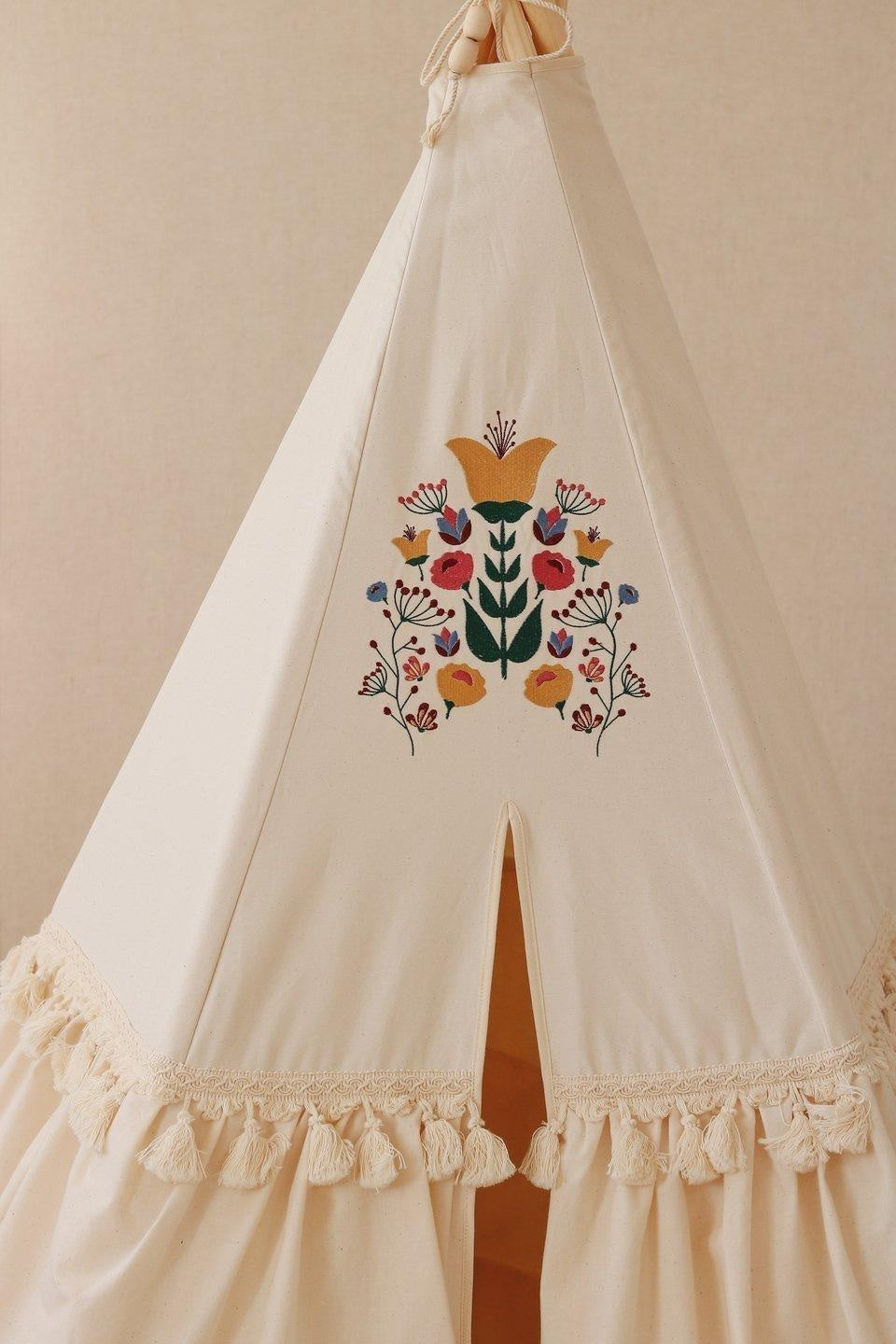 Folk - Teepee Tent With Frills And Marsala Shell Mat Set