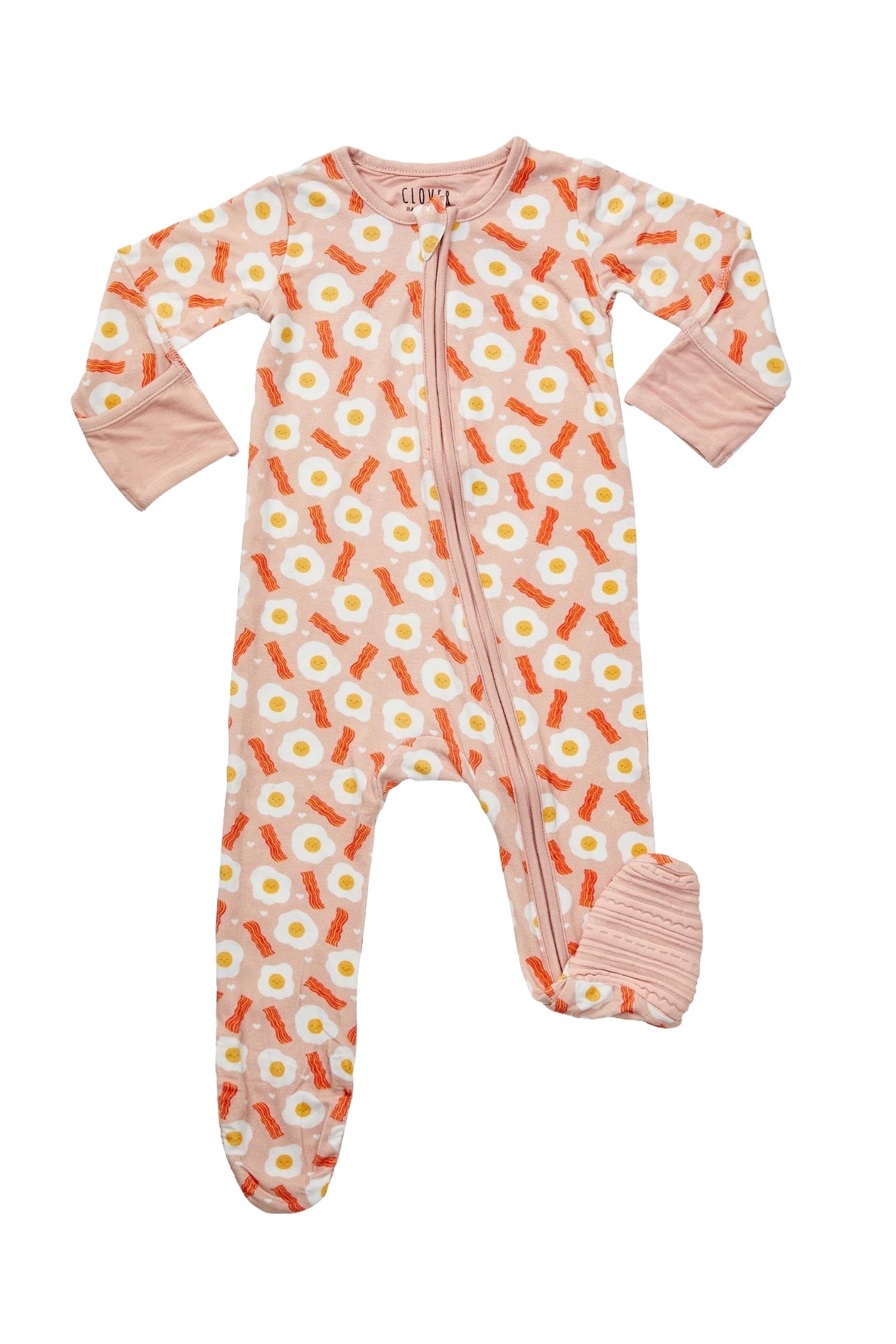 Soft & Stretchy Zipper Footie - Bacon & Eggs Pink
