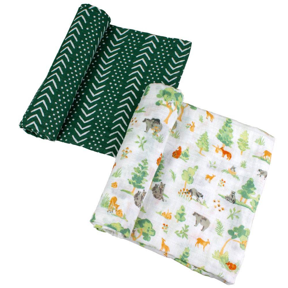 Muslin Swaddle Blanket Set Premium Cotton  Forest Friends + Mudcloth