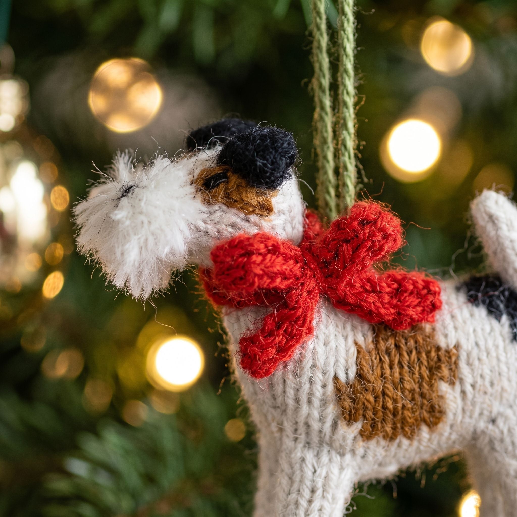 Hand Knit Alpaca Wool Christmas Ornament - Fox Terrier Dog