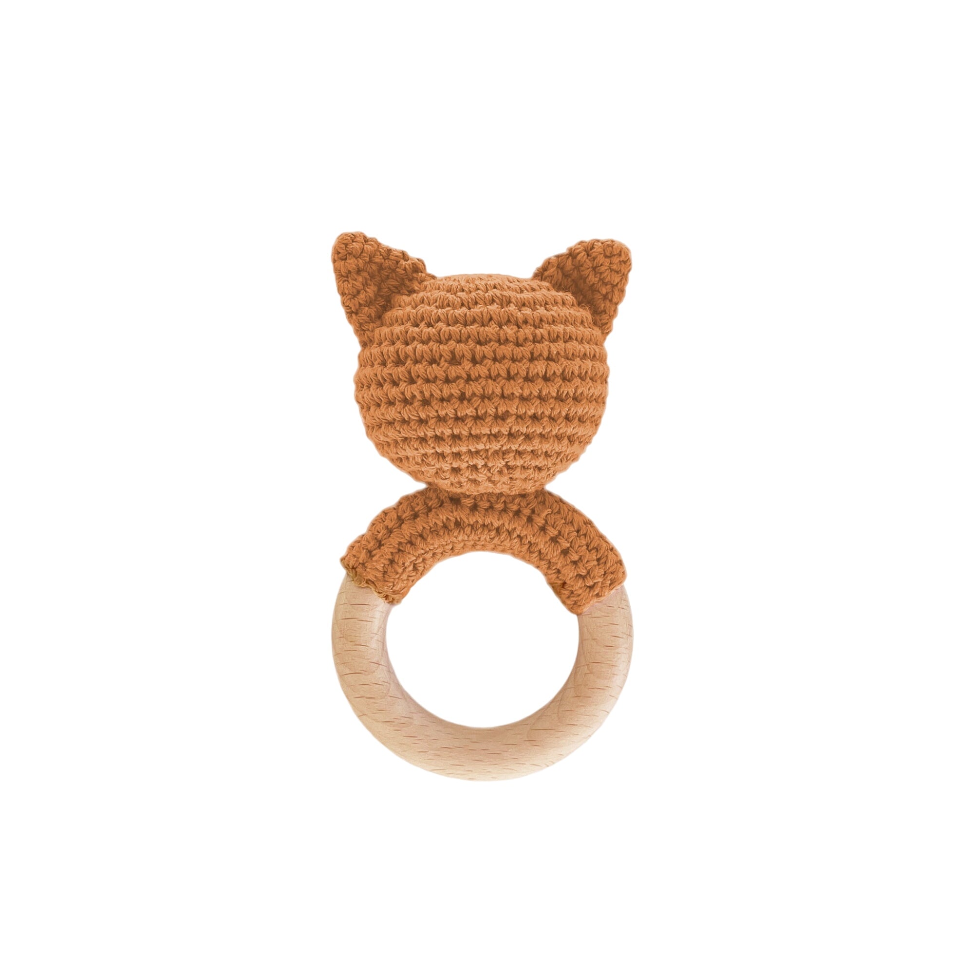 Cotton Crochet Rattle Teether Fox, Clay