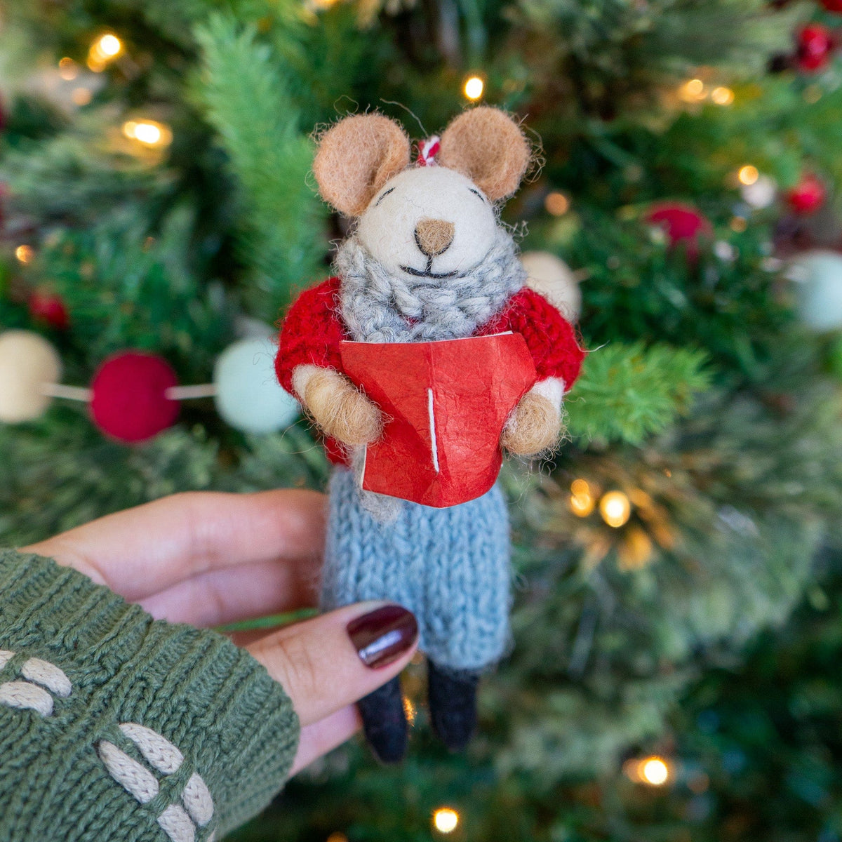 Ginny And Chris Boho Mouse Eco Ornaments - Set Of 2