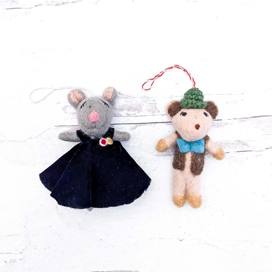 Nana And Billy Mouse Eco Ornaments - Set Of 2