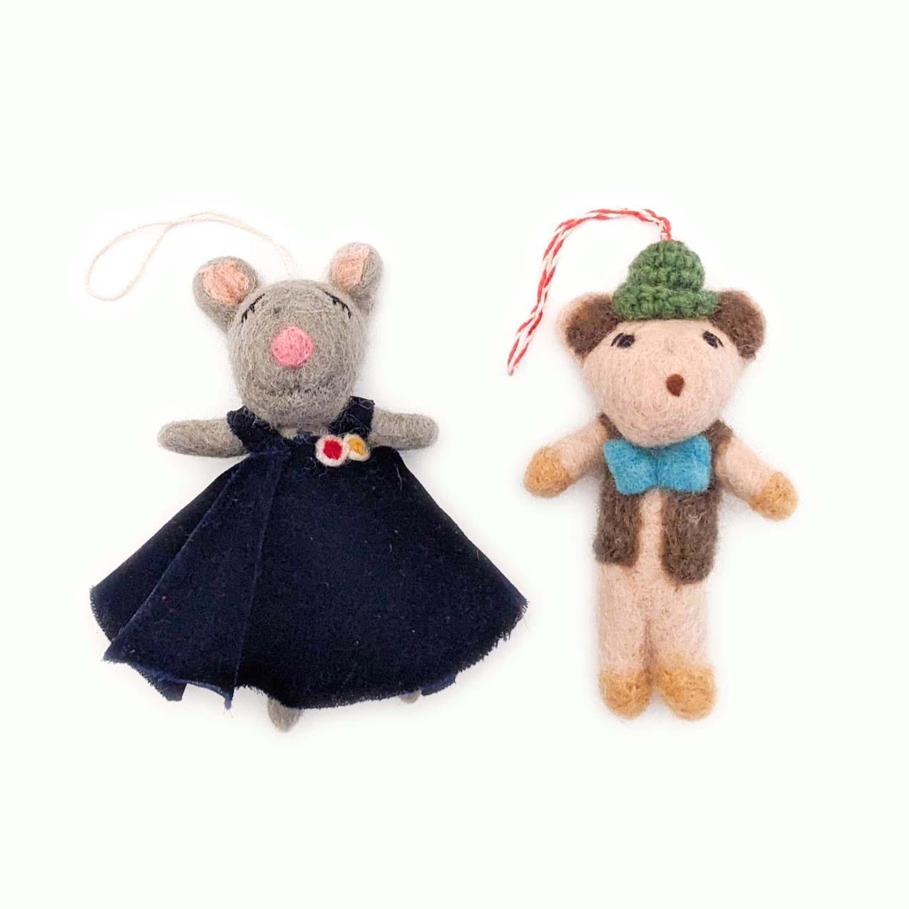 Nana And Billy Mouse Eco Ornaments - Set Of 2