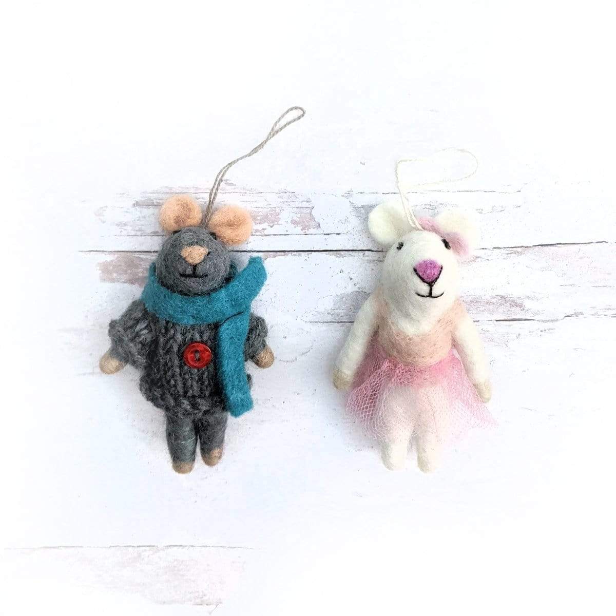 Lulu And Marty Mouse Eco Ornaments - Set Of 2