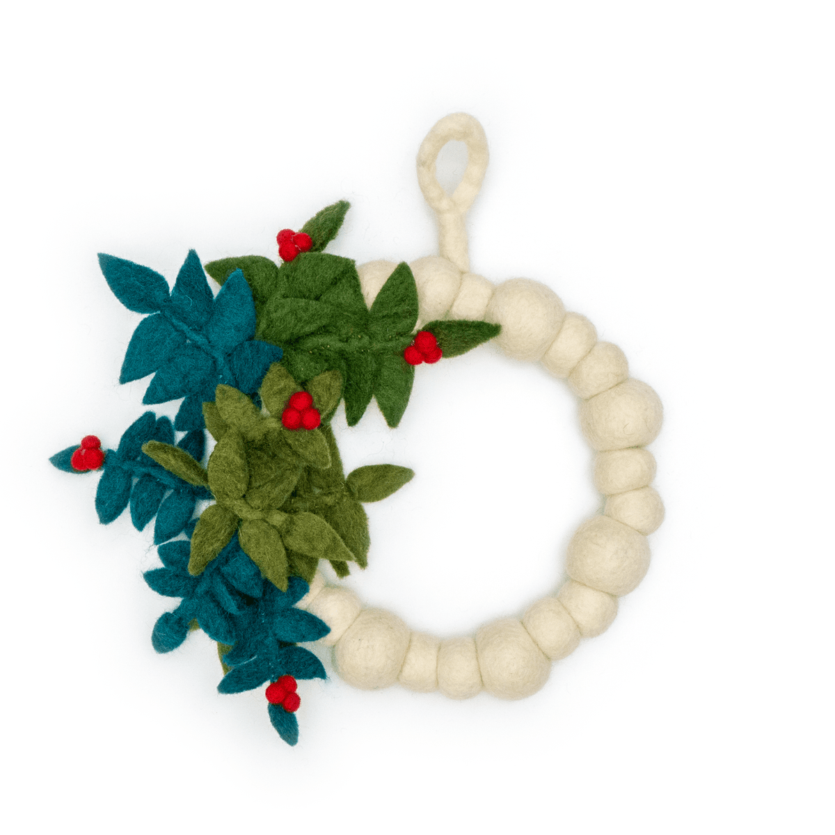 White Mistletoe Red Berry Wreath - Red