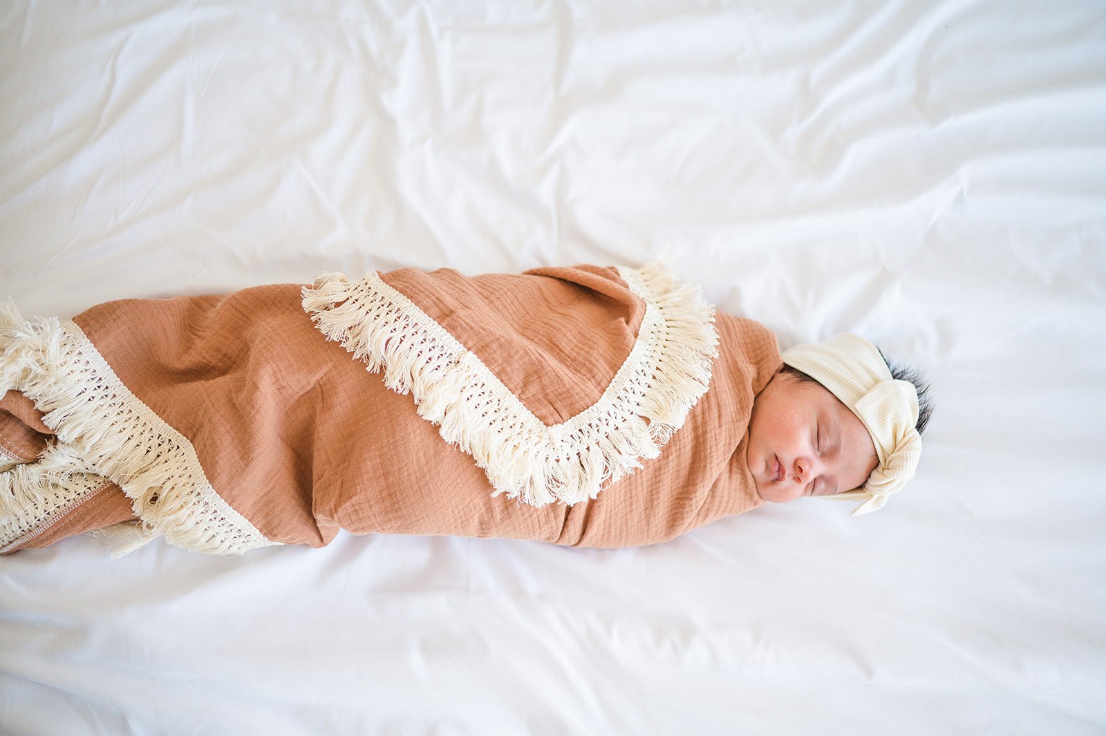 Fringe Swaddle Blanket - Caramel