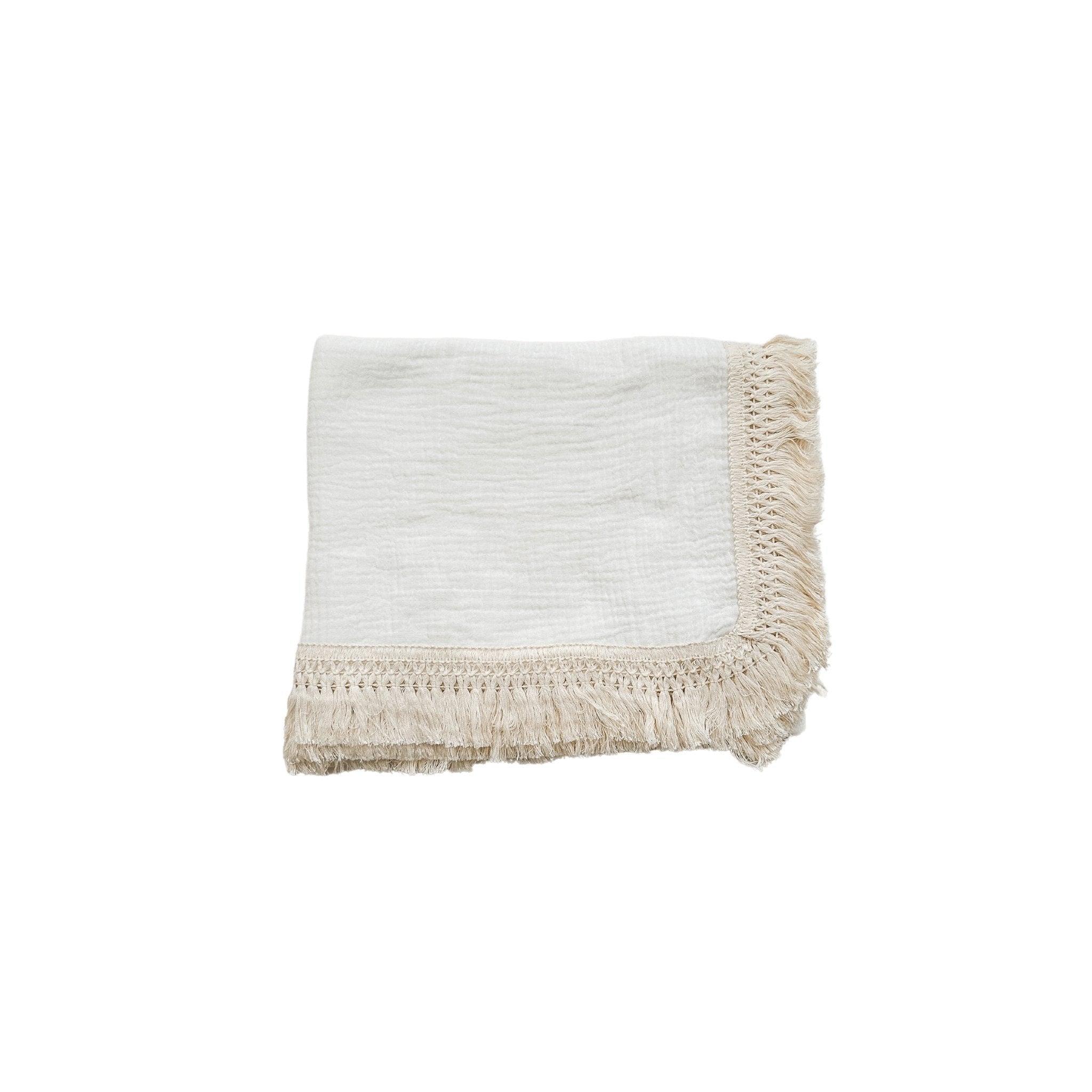 Fringe Swaddle Blanket - White
