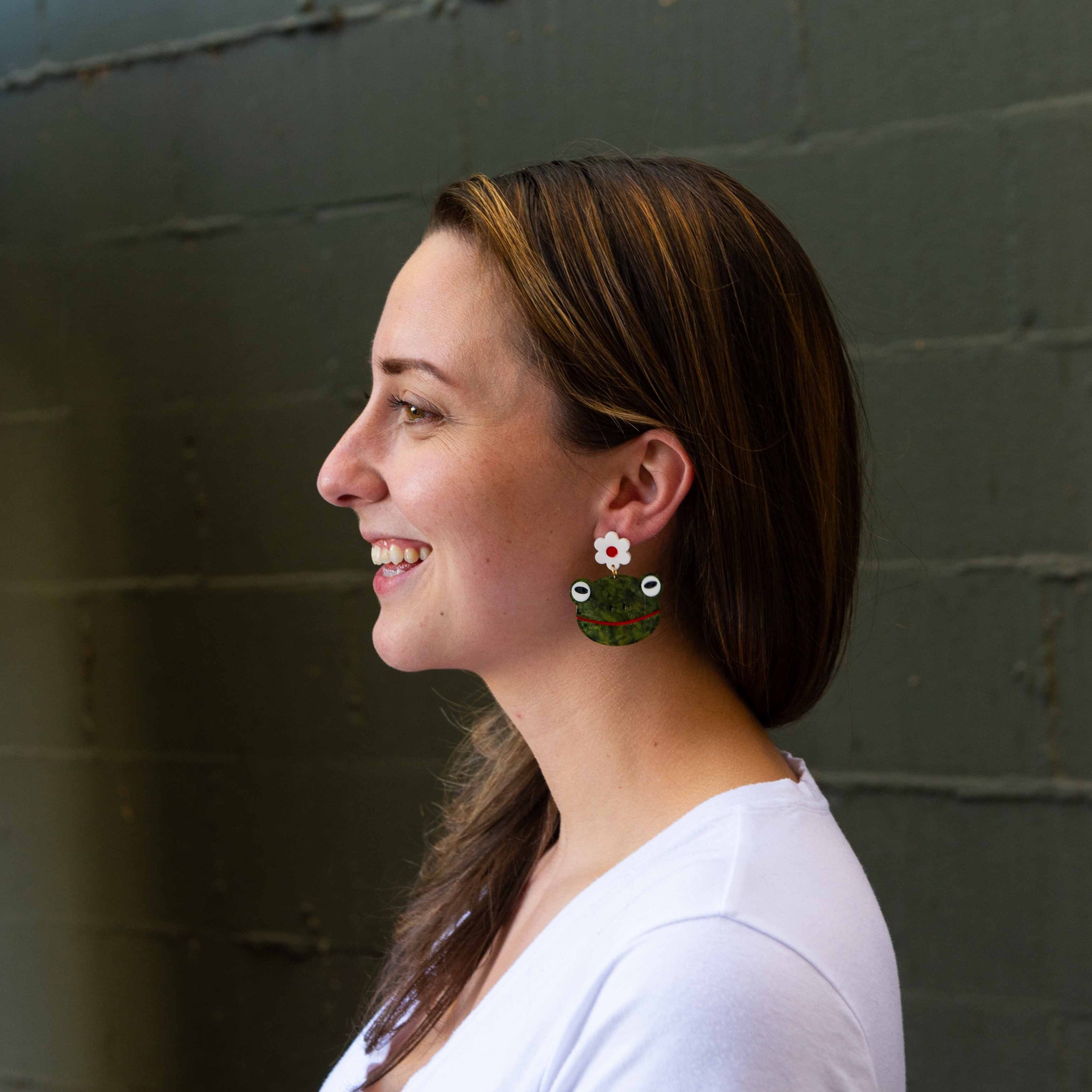 Frog And Flowers Acetate Earrings