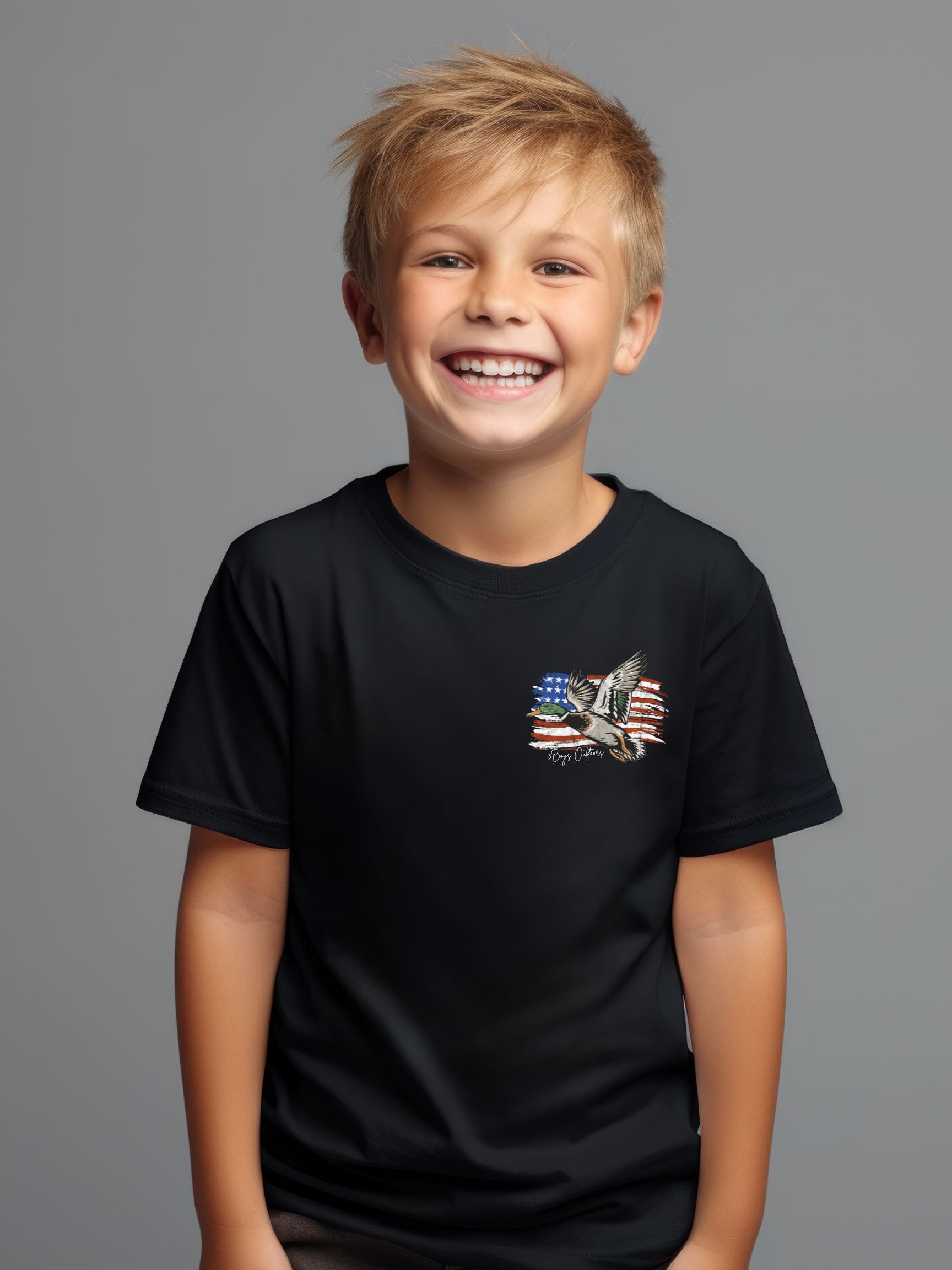 3boys Outdoors Mallard With Flag