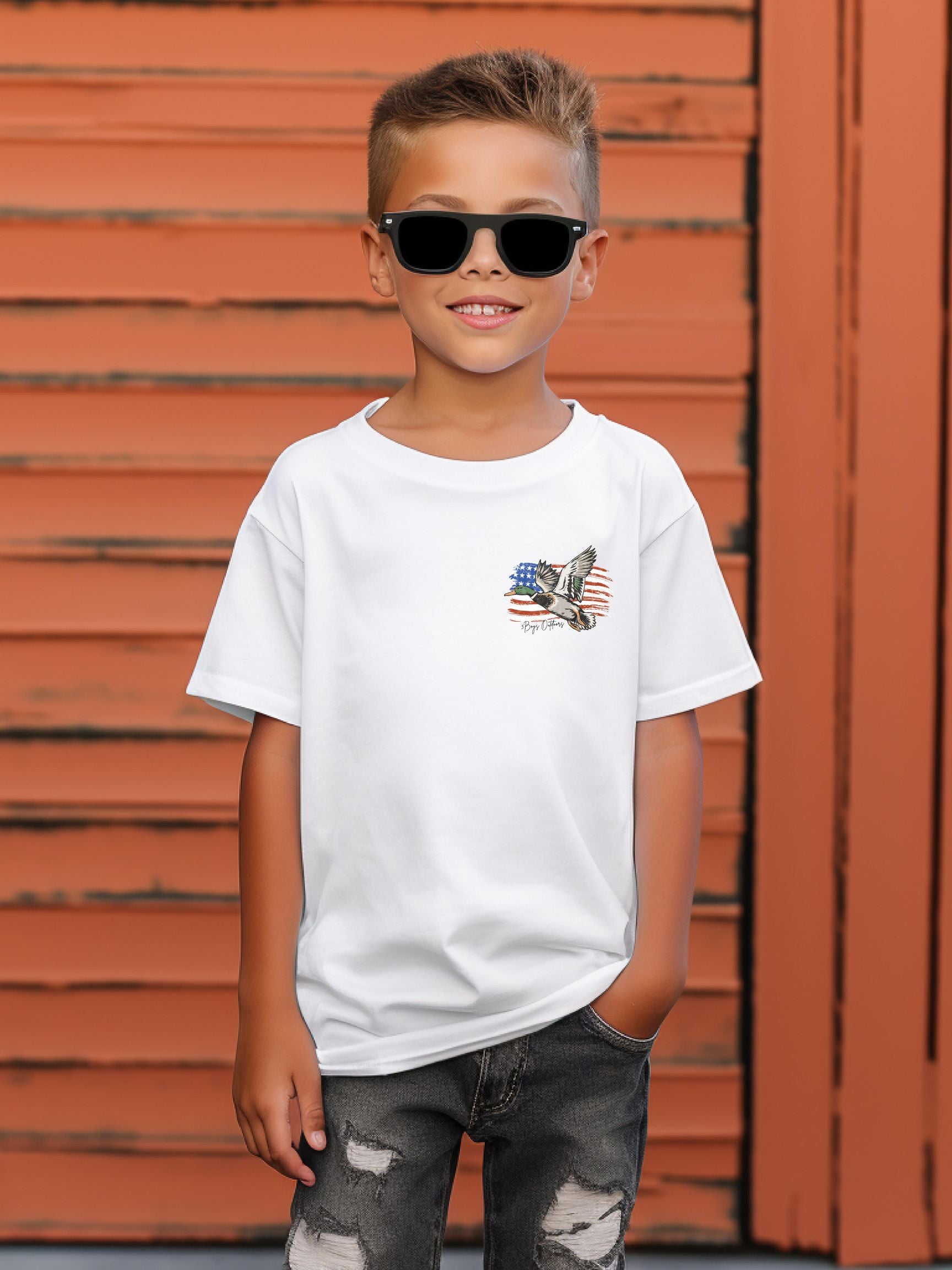 3boys Outdoors Mallard With Flag