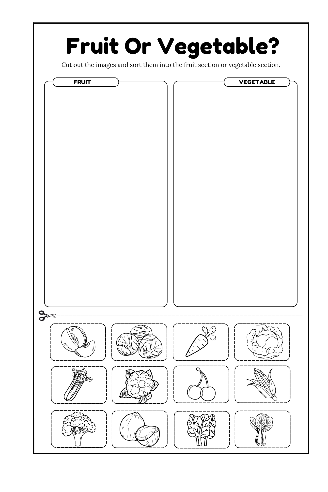 Fruit Or Vegetable? Trace, Spell, And Color Various Fruits And Vegetables Coloring Book