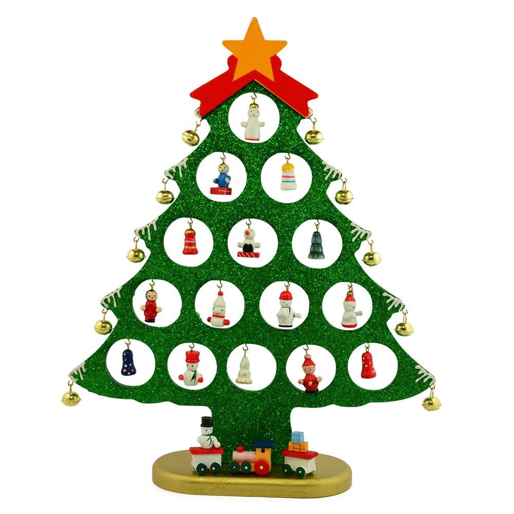 Wooden Tabletop Christmas Tree With 25 Miniature Ornaments 12 Inches