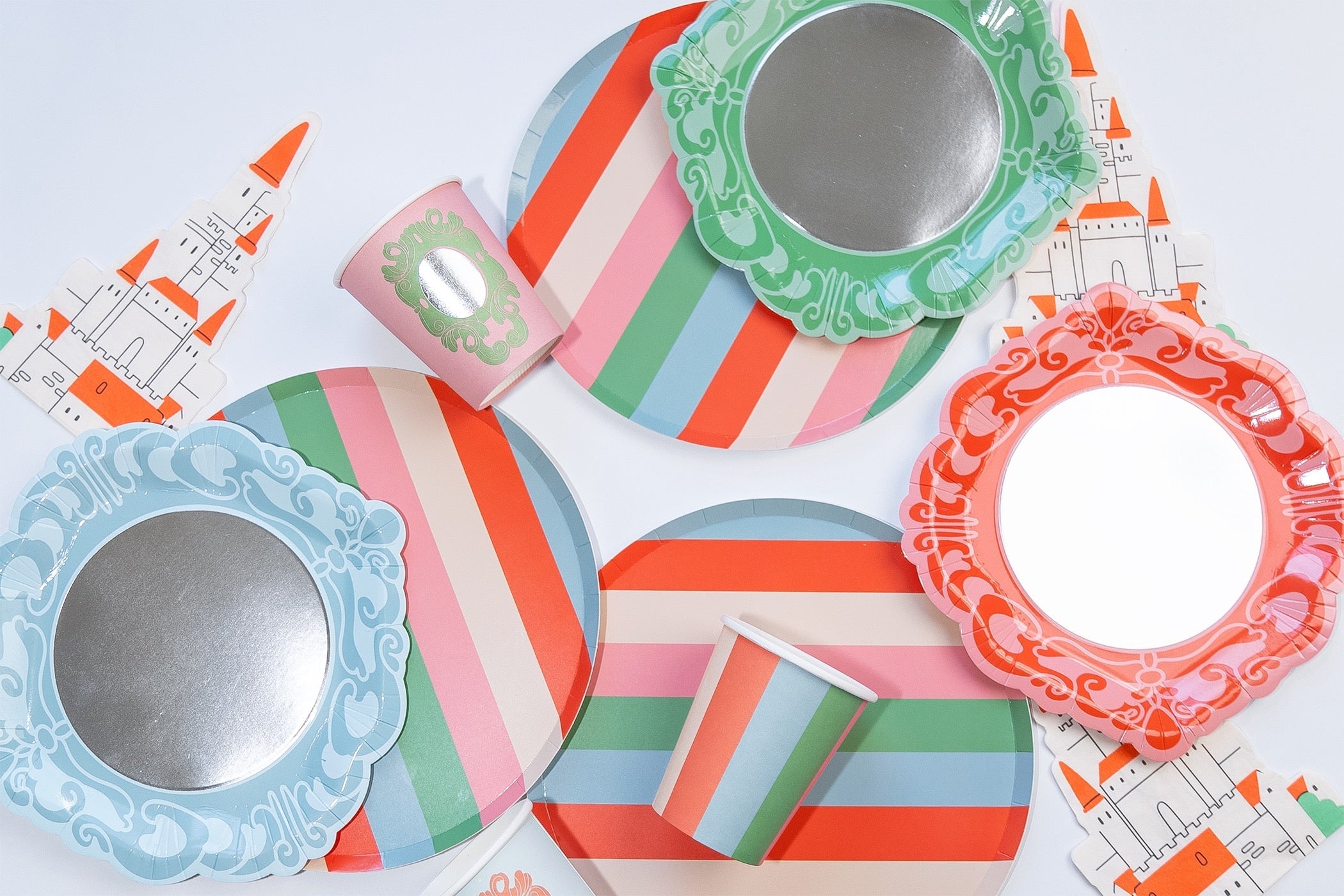 Mirror Mirror And Striped Cups (x 12) - Princess Party