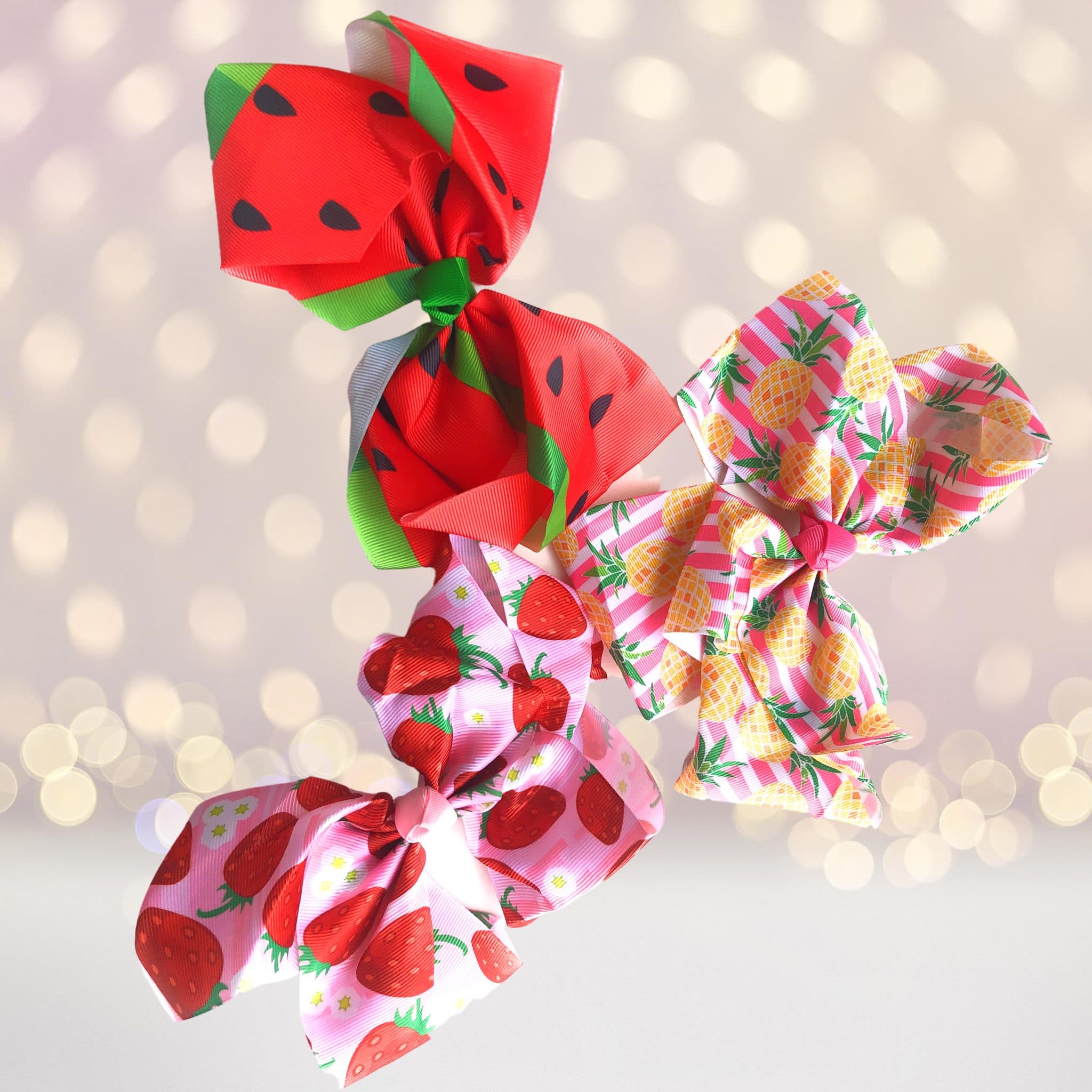 Fun Fruit Hair Bows,  Pineapple Hair Bow, Strawberry Hair Bow, Watermelon Hair Bow