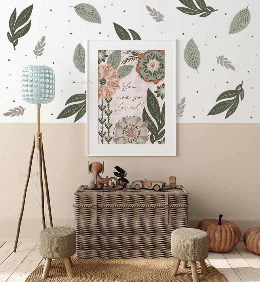 Light Green Leaves Wall Decals - Fabric Nursery Wall Art Decals