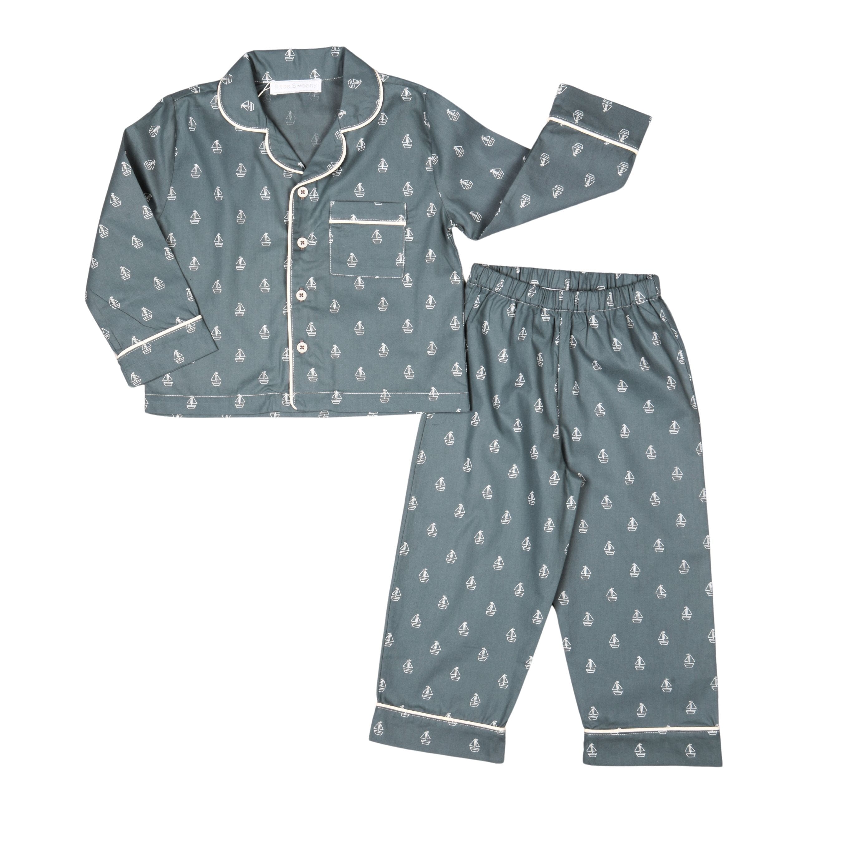 Gaspard | Boys Blue & White Sailboat Print Cotton Pyjamas