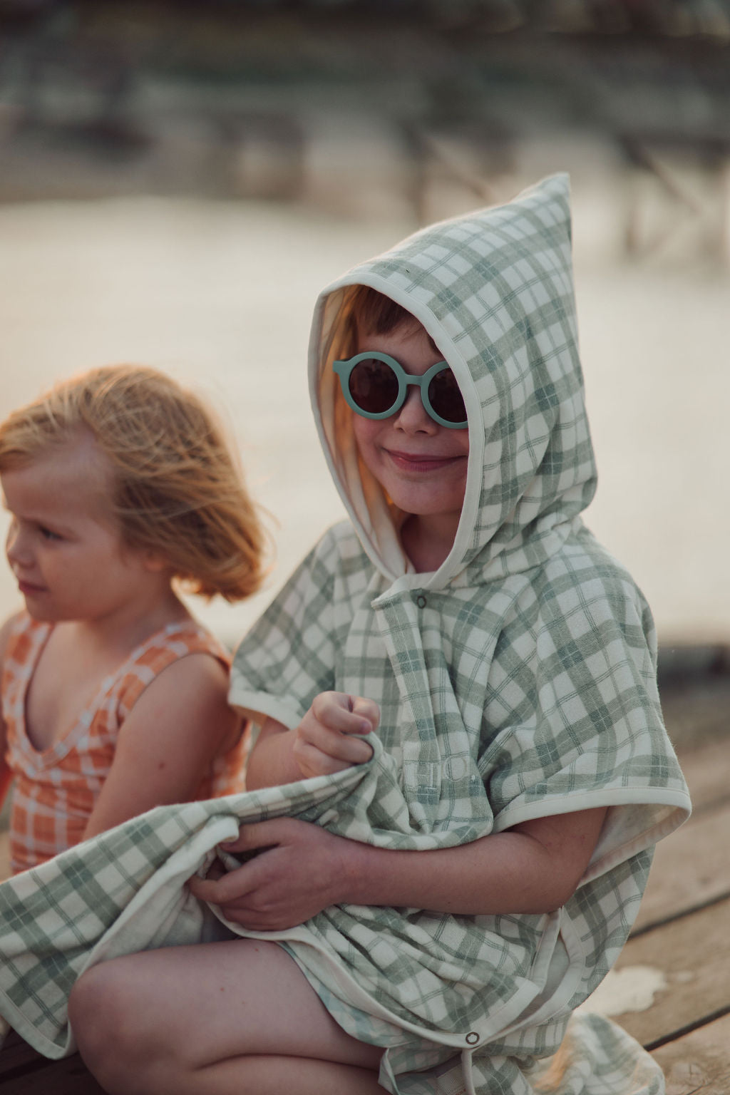 Bathing  Towel Poncho | Organic Cotton - Fern Plaid