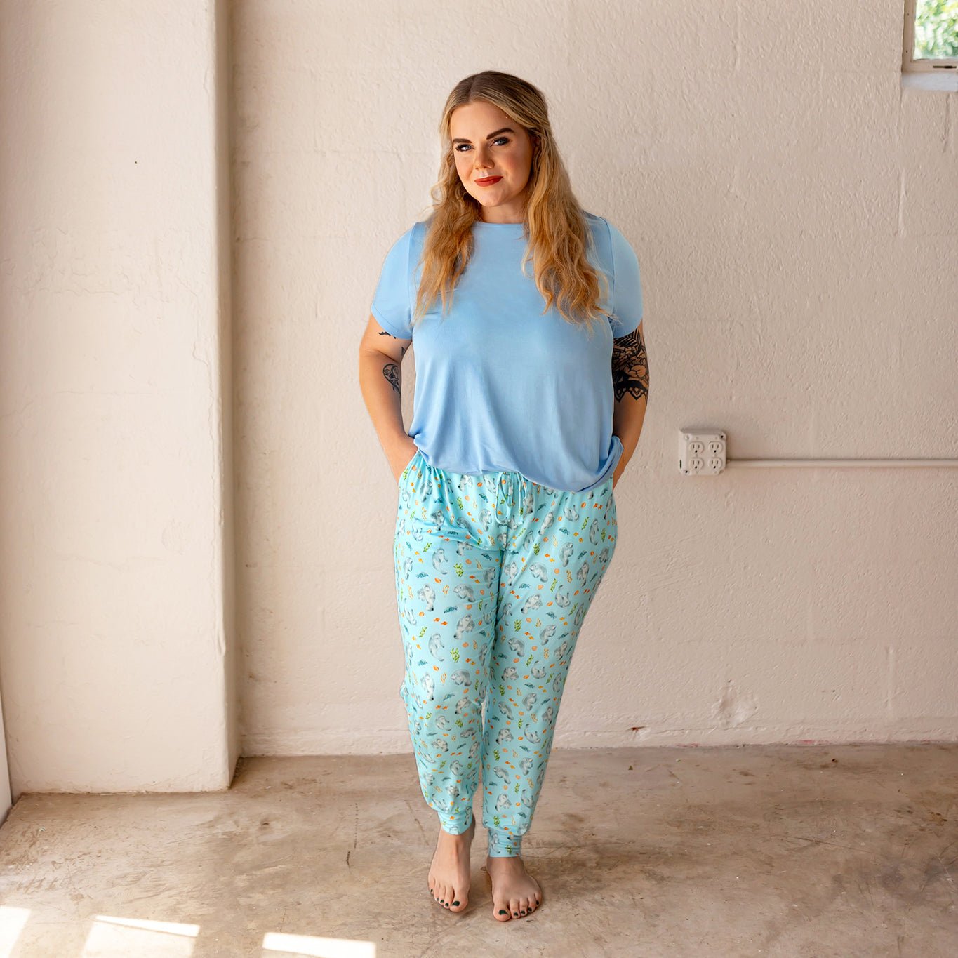 Get Your Float On Manatees Women's Jogger Style Pj Pants