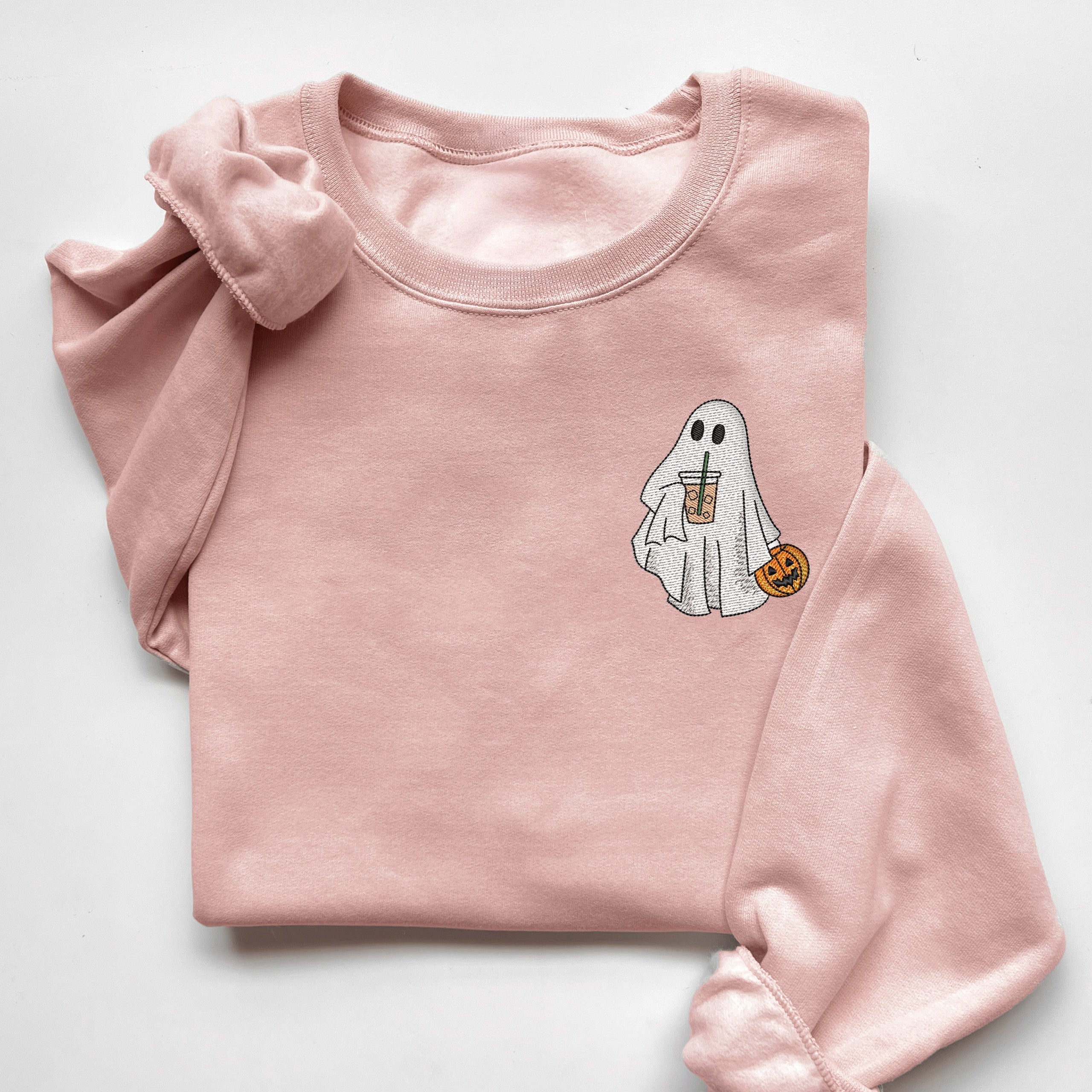 Embroidered Iced Coffee Ghost Funny Halloween Sweatshirt