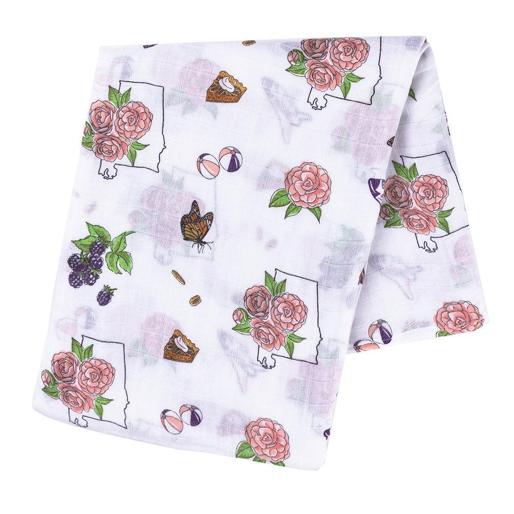 Gift Set: Alabama Floral Baby Muslin Swaddle Blanket And Burp Cloth/bib Combo