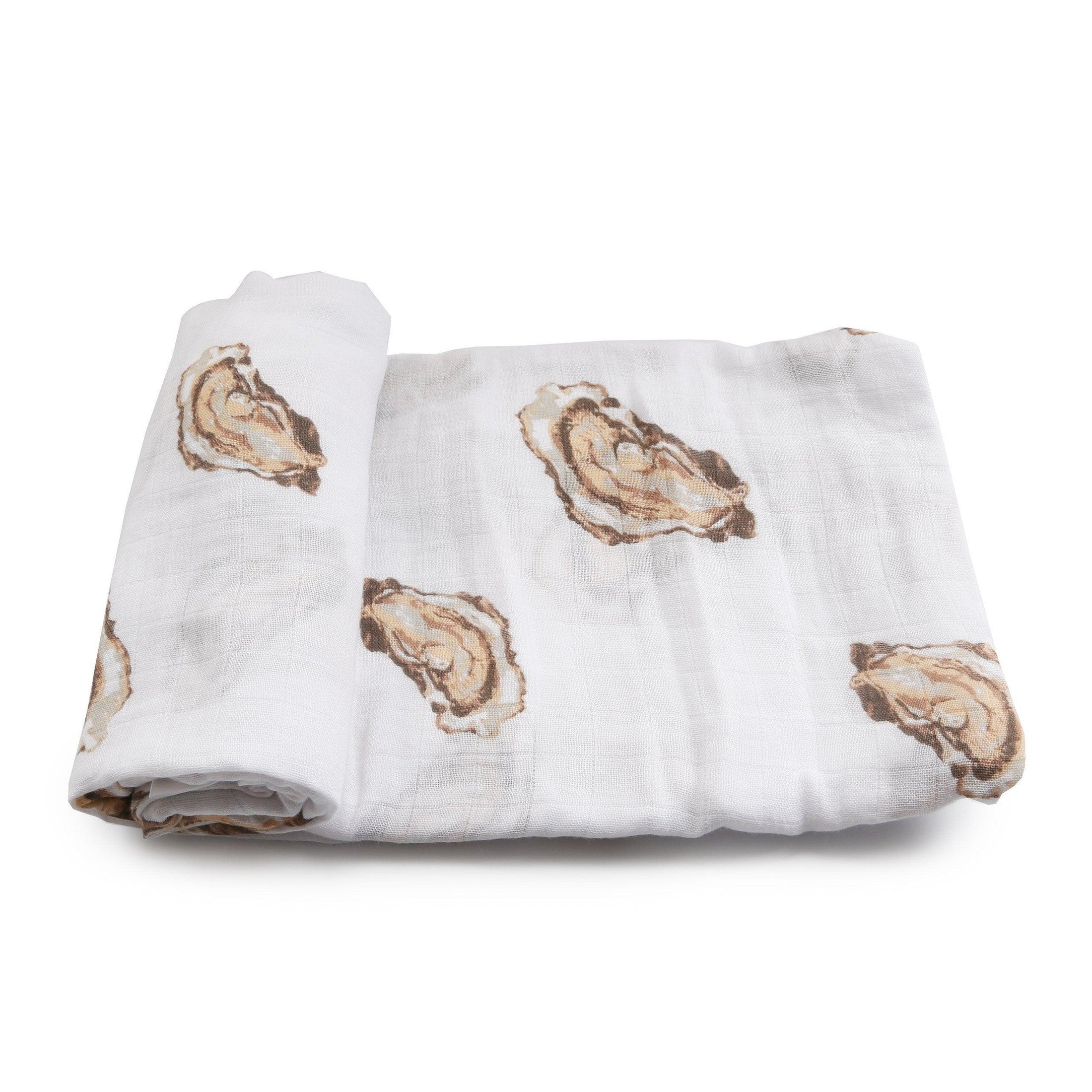 Gift Set: Aw Shucks! Oyster Baby Muslin Swaddle Blanket And Burp Cloth/bib Combo