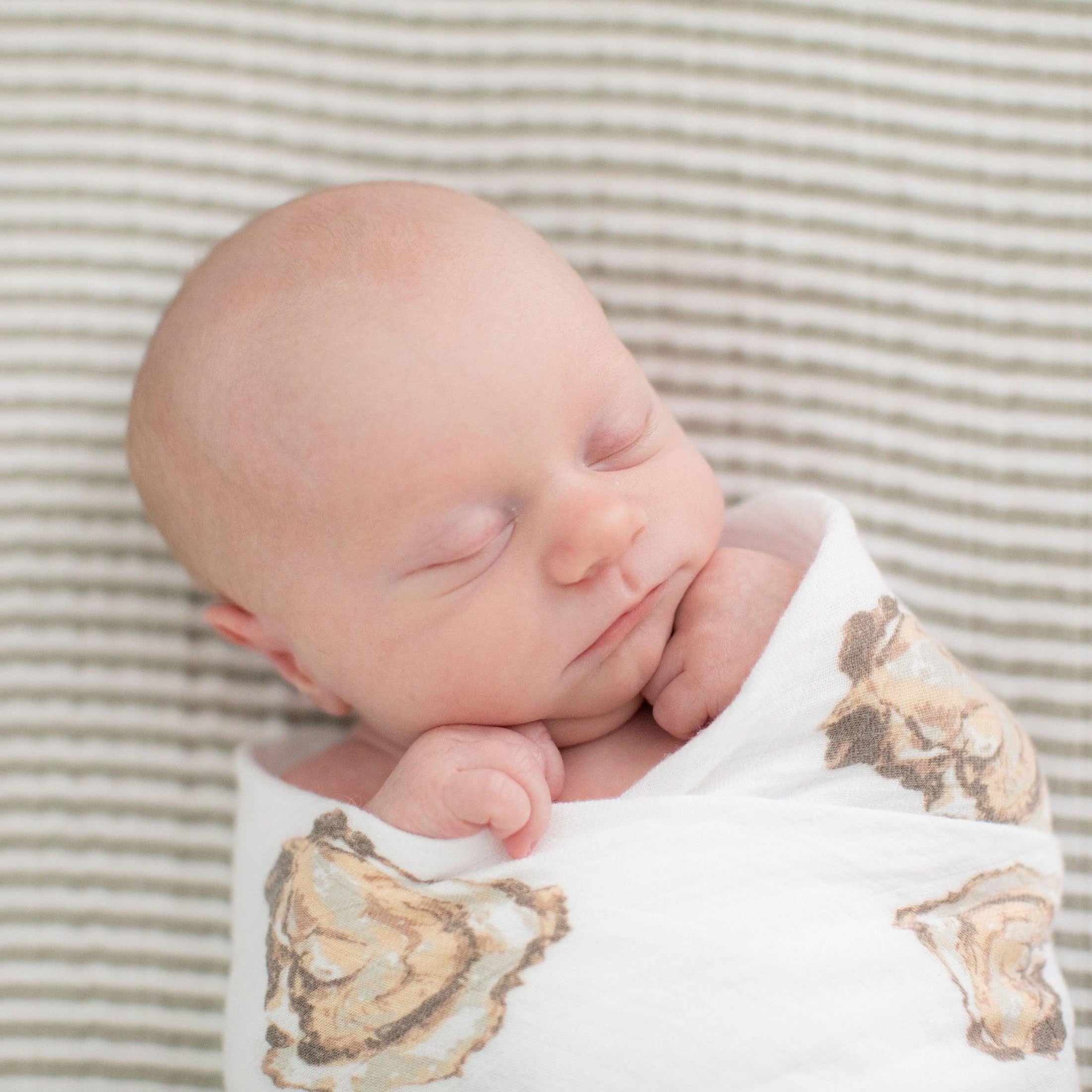 Gift Set: Aw Shucks! Oyster Baby Muslin Swaddle Blanket And Burp Cloth/bib Combo