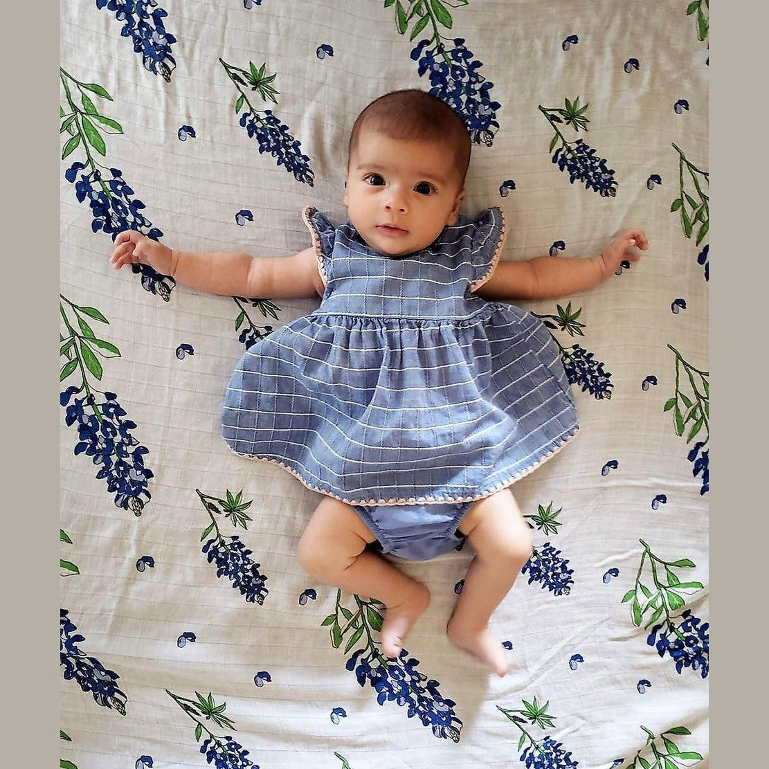 Gift Set: Bluebonnets Baby Muslin Swaddle Blanket And Burp Cloth/bib Combo