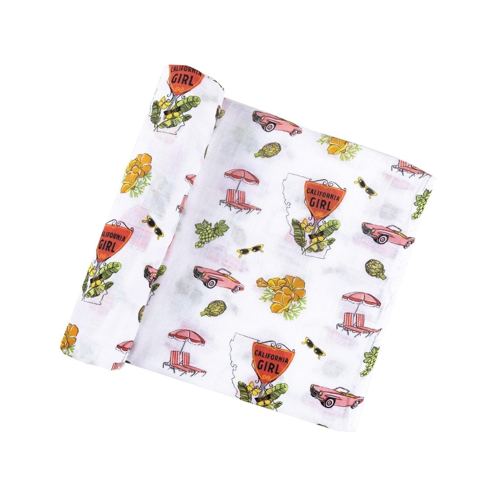 Gift Set: California Girl Muslin Swaddle Blanket And Burp Cloth/bib Combo