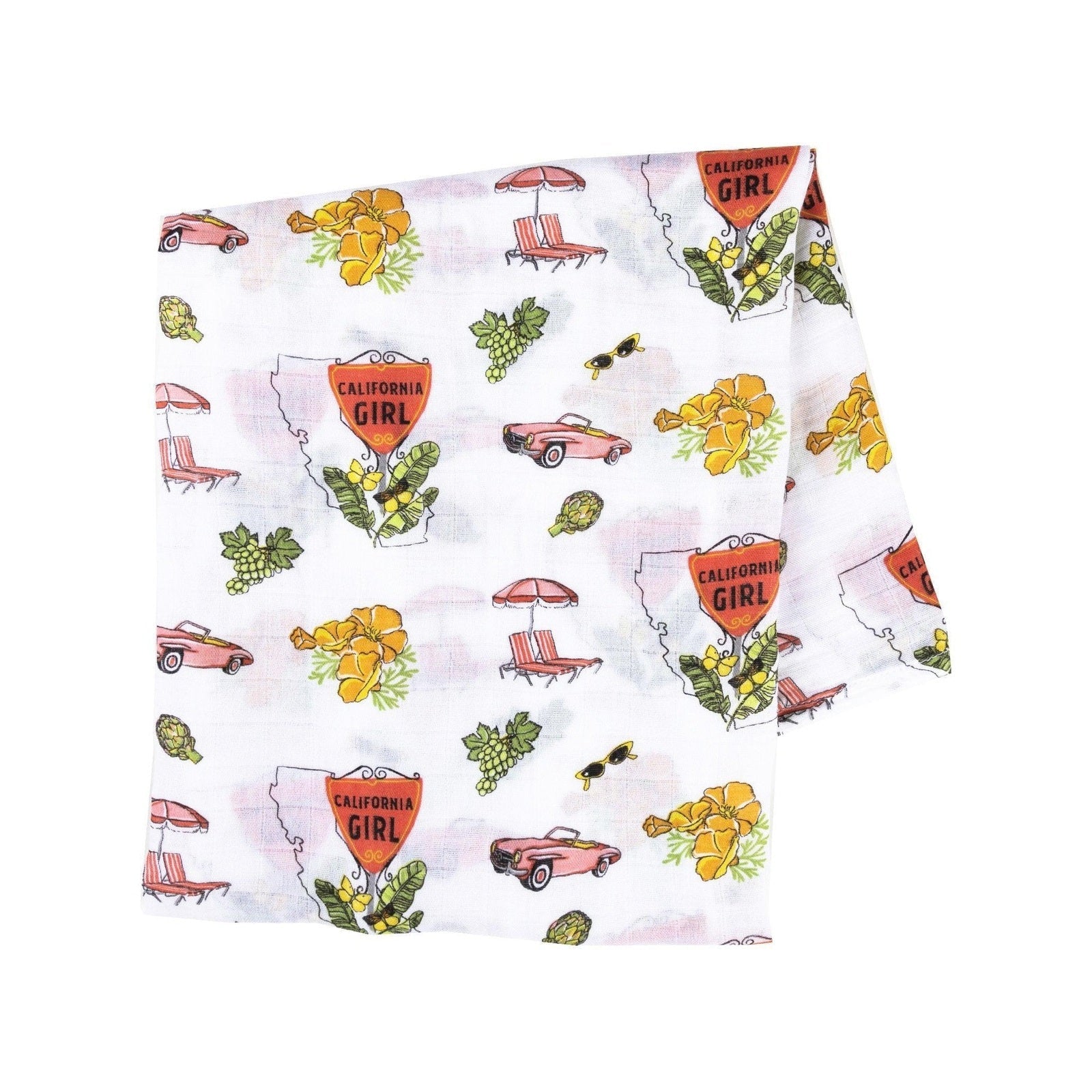 Gift Set: California Girl Muslin Swaddle Blanket And Burp Cloth/bib Combo