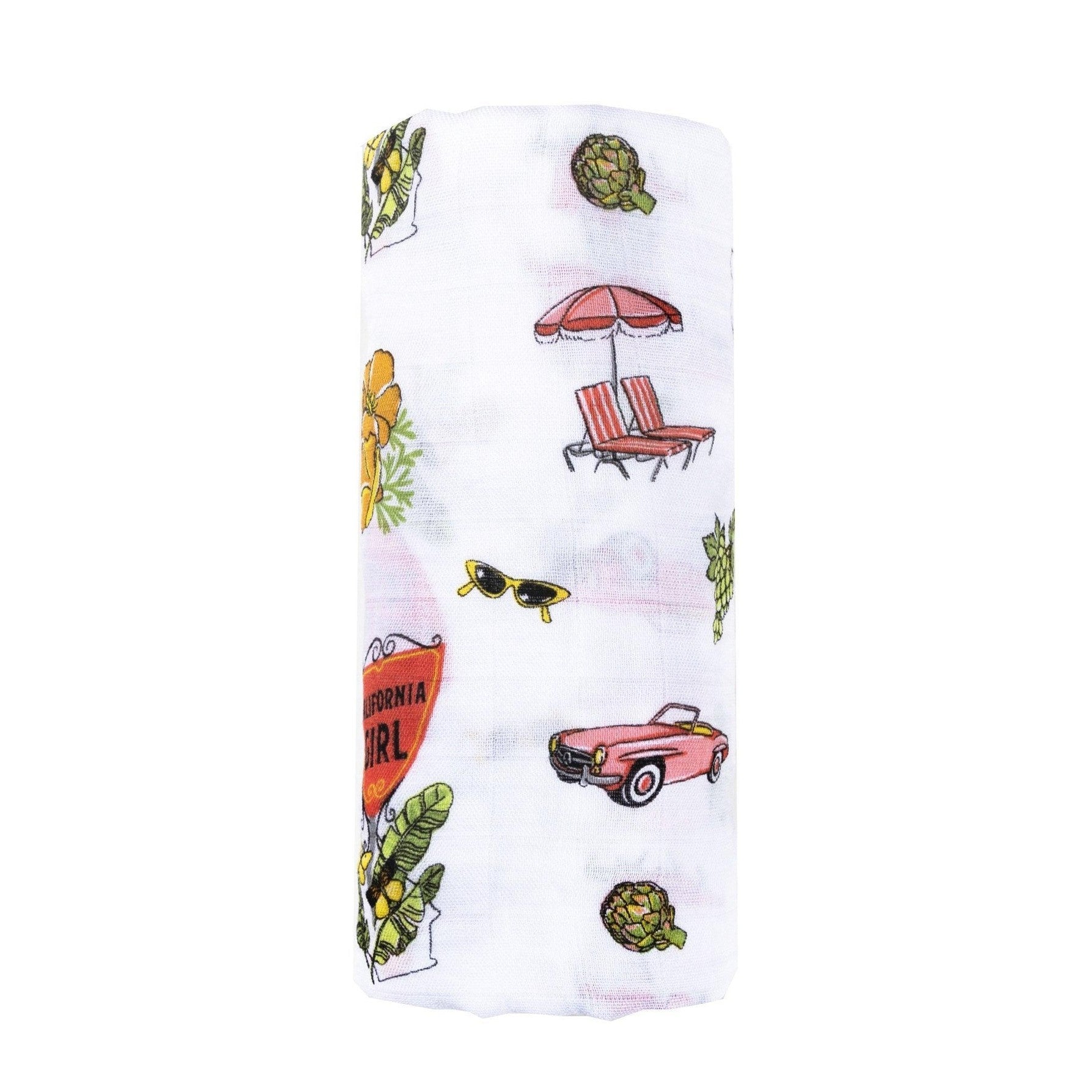 Gift Set: California Girl Muslin Swaddle Blanket And Burp Cloth/bib Combo