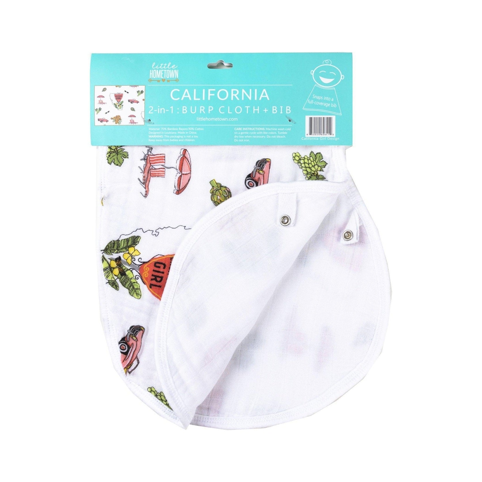 Gift Set: California Girl Muslin Swaddle Blanket And Burp Cloth/bib Combo