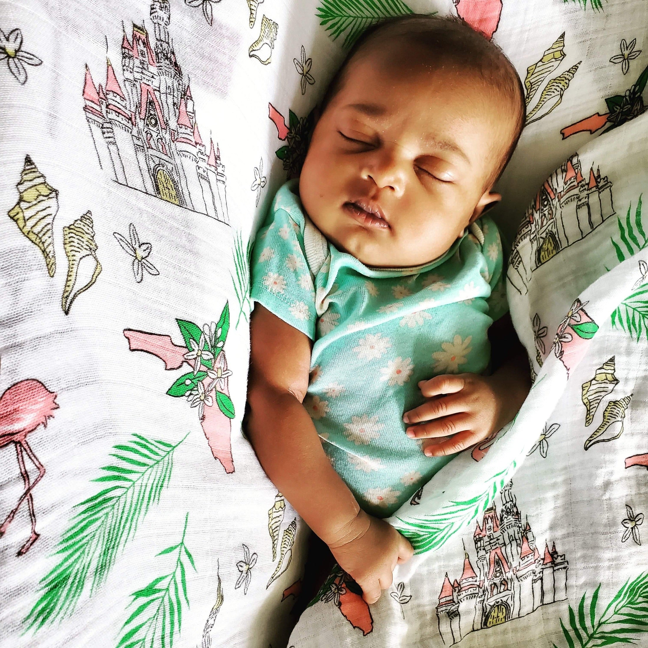 Gift Set: Florida Baby Muslin Swaddle Blanket And Burp Cloth/bib Combo (floral)