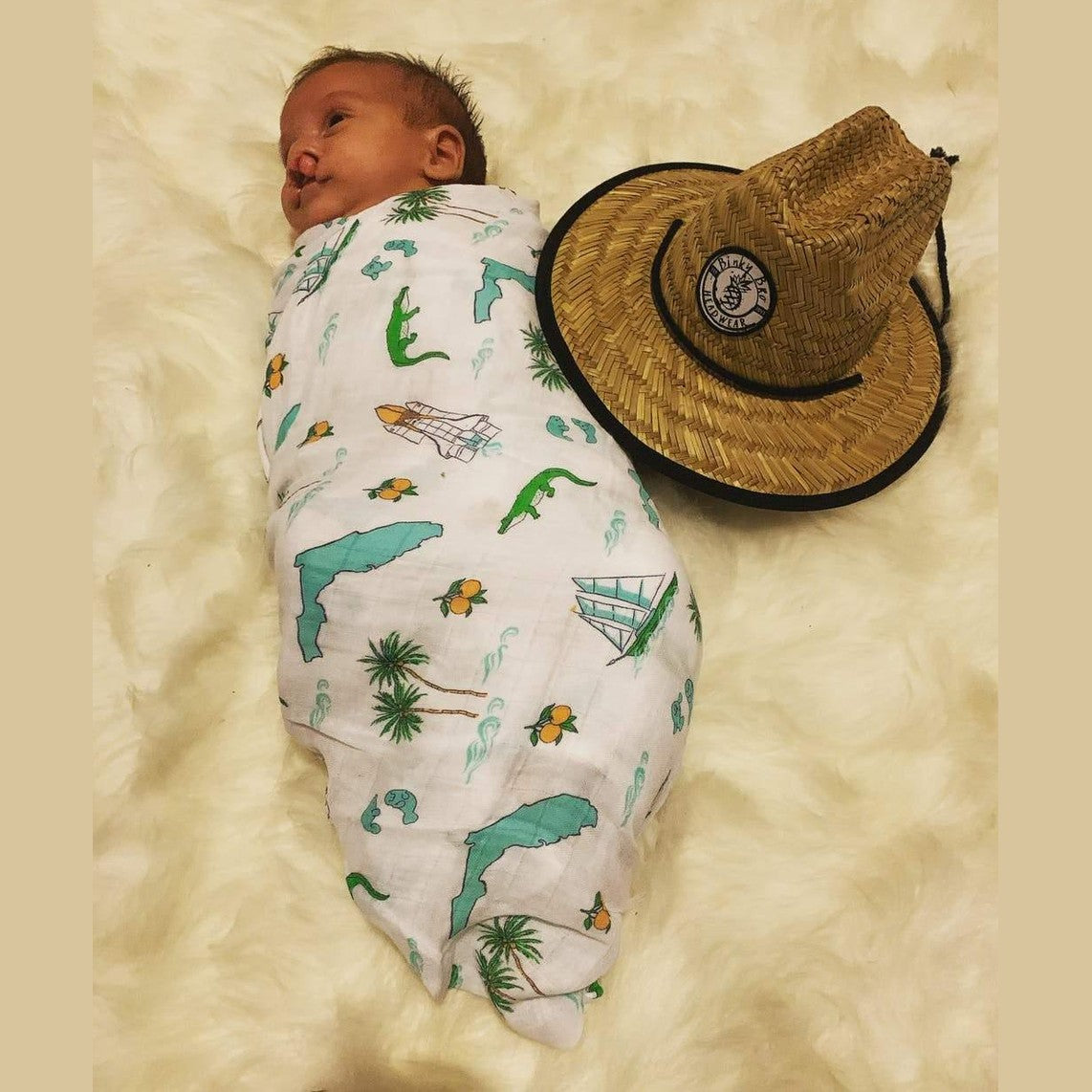 Gift Set: Florida Baby Muslin Swaddle Blanket And Burp Cloth/bib Combo