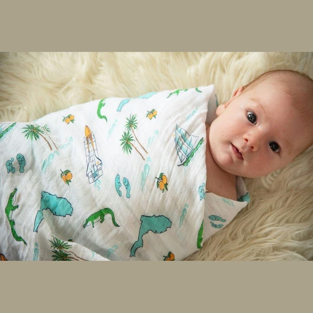 Gift Set: Florida Baby Muslin Swaddle Blanket And Burp Cloth/bib Combo