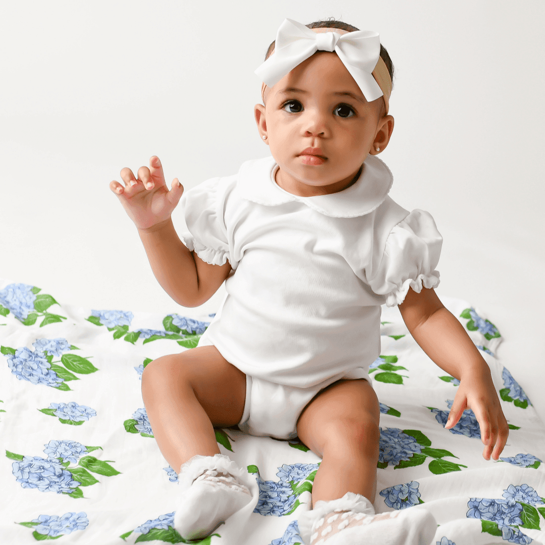 Gift Set: Hydrangeas Baby Muslin Swaddle Blanket And Burp Cloth/bib Combo