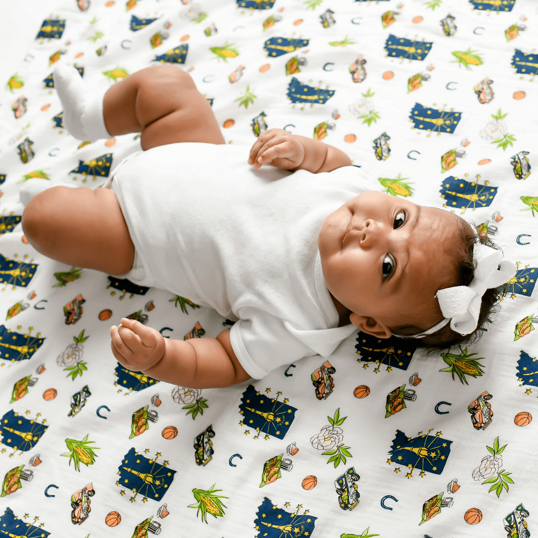 Gift Set: Indiana Baby Muslin Swaddle Blanket And Burp Cloth/bib Combo
