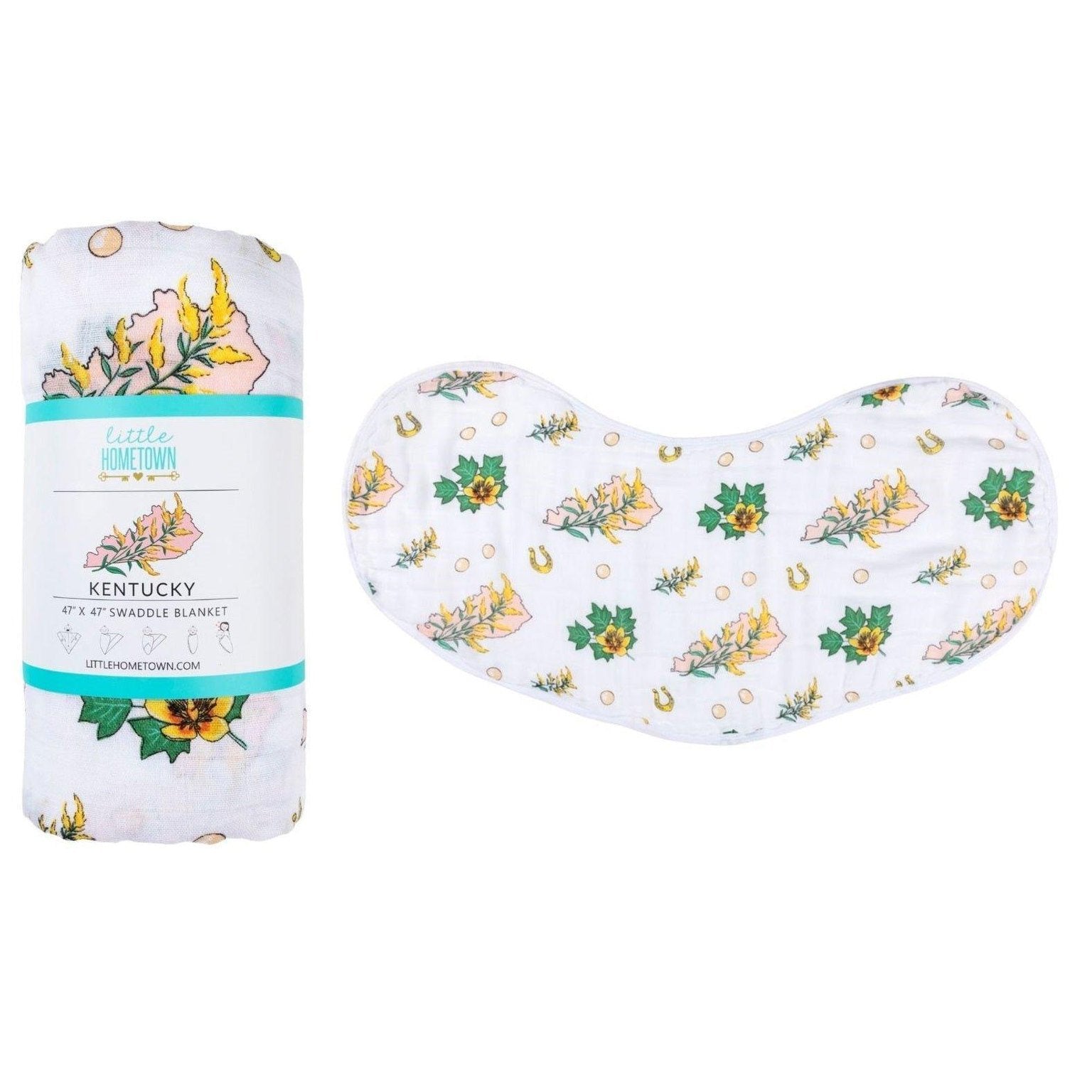 Gift Set: Kentucky Baby Muslin Swaddle Blanket And Burp Cloth/bib Combo (floral)