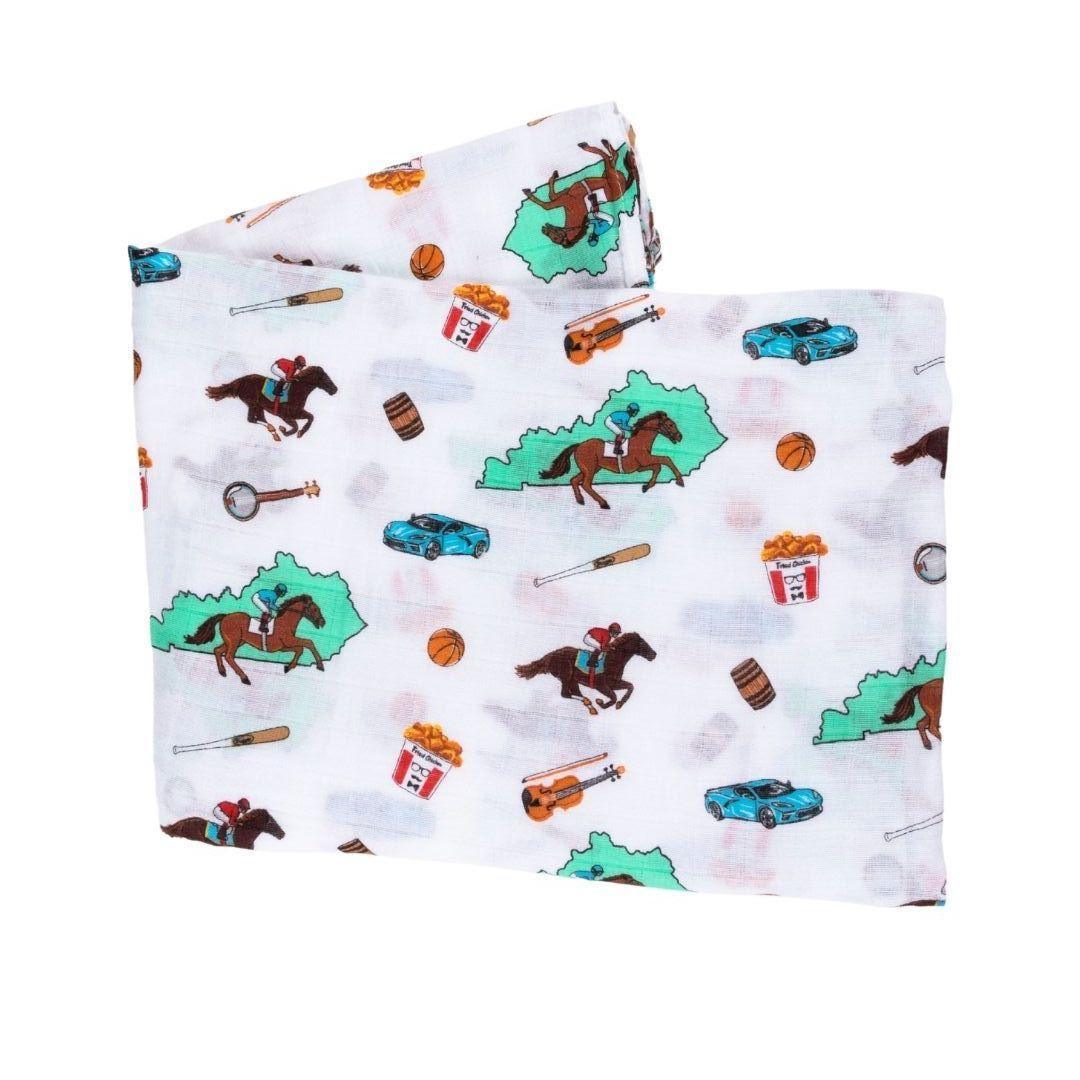 Gift Set: Kentucky Baby Muslin Swaddle Blanket And Burp Cloth/bib Combo