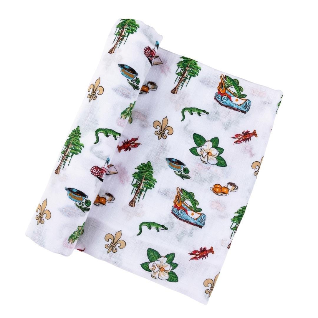 Gift Set: Louisiana Baby Muslin Swaddle Blanket And Burp Cloth/bib Combo