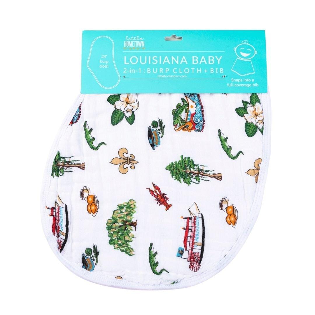 Gift Set: Louisiana Baby Muslin Swaddle Blanket And Burp Cloth/bib Combo