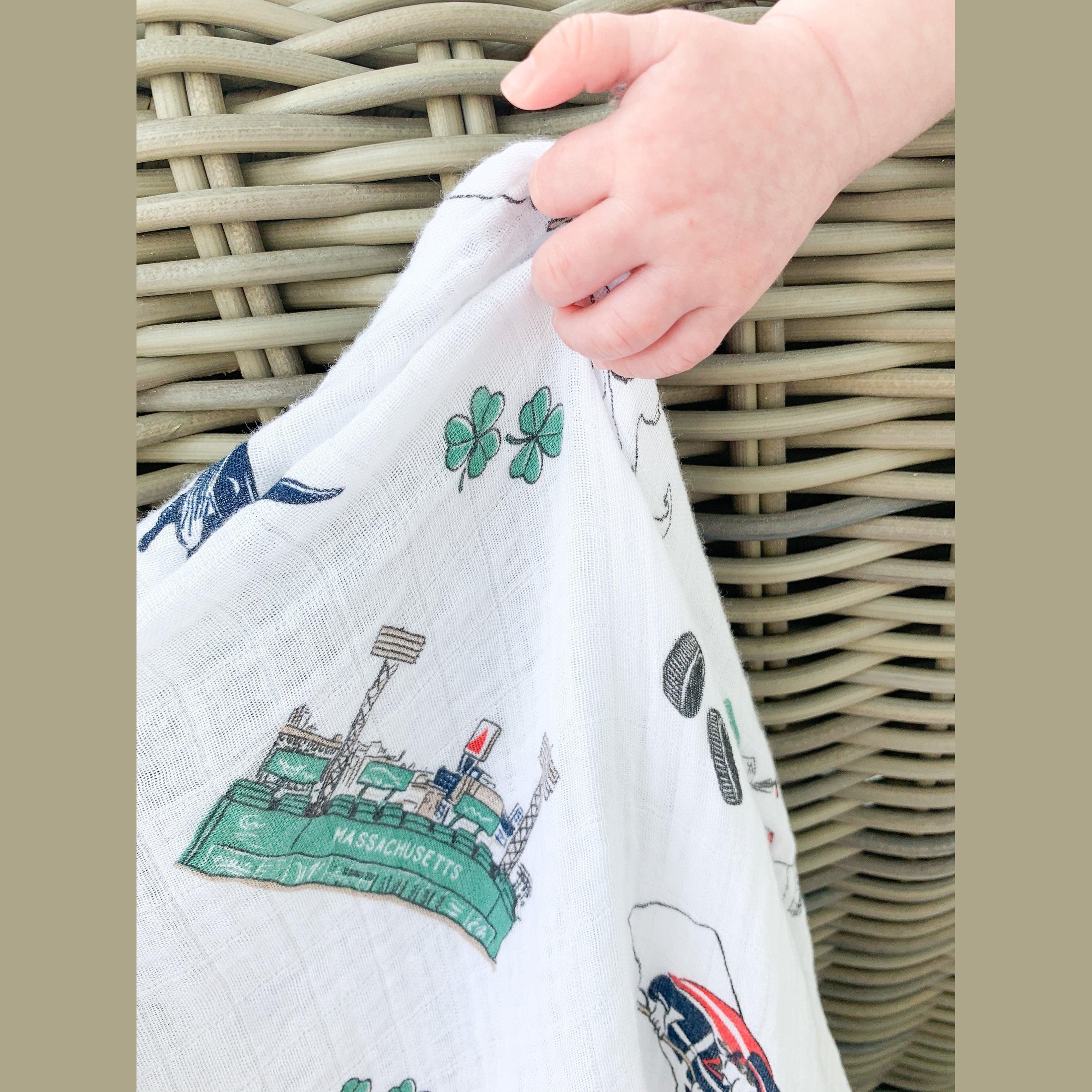 Gift Set: Massachusetts Baby Muslin Swaddle Blanket And Burp Cloth/bib Combo