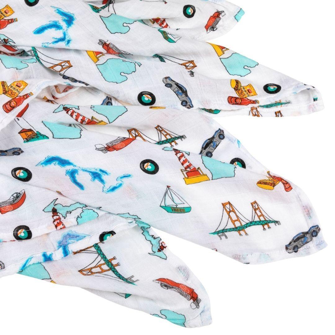 Gift Set: Michigan Baby Muslin Swaddle Blanket And Burp Cloth/bib Combo