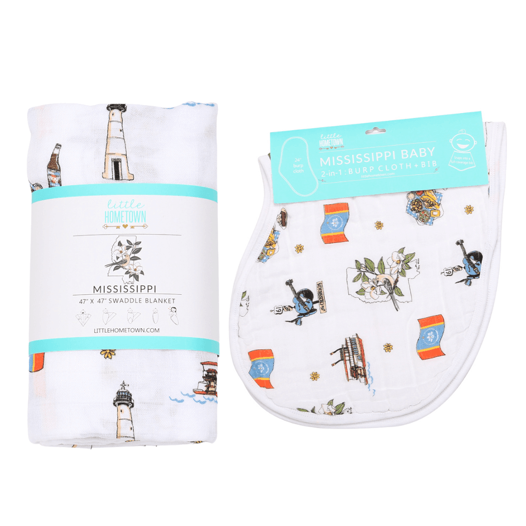 Gift Set: Mississippi Muslin Swaddle Baby Blanket And Burp Cloth/bib Combo