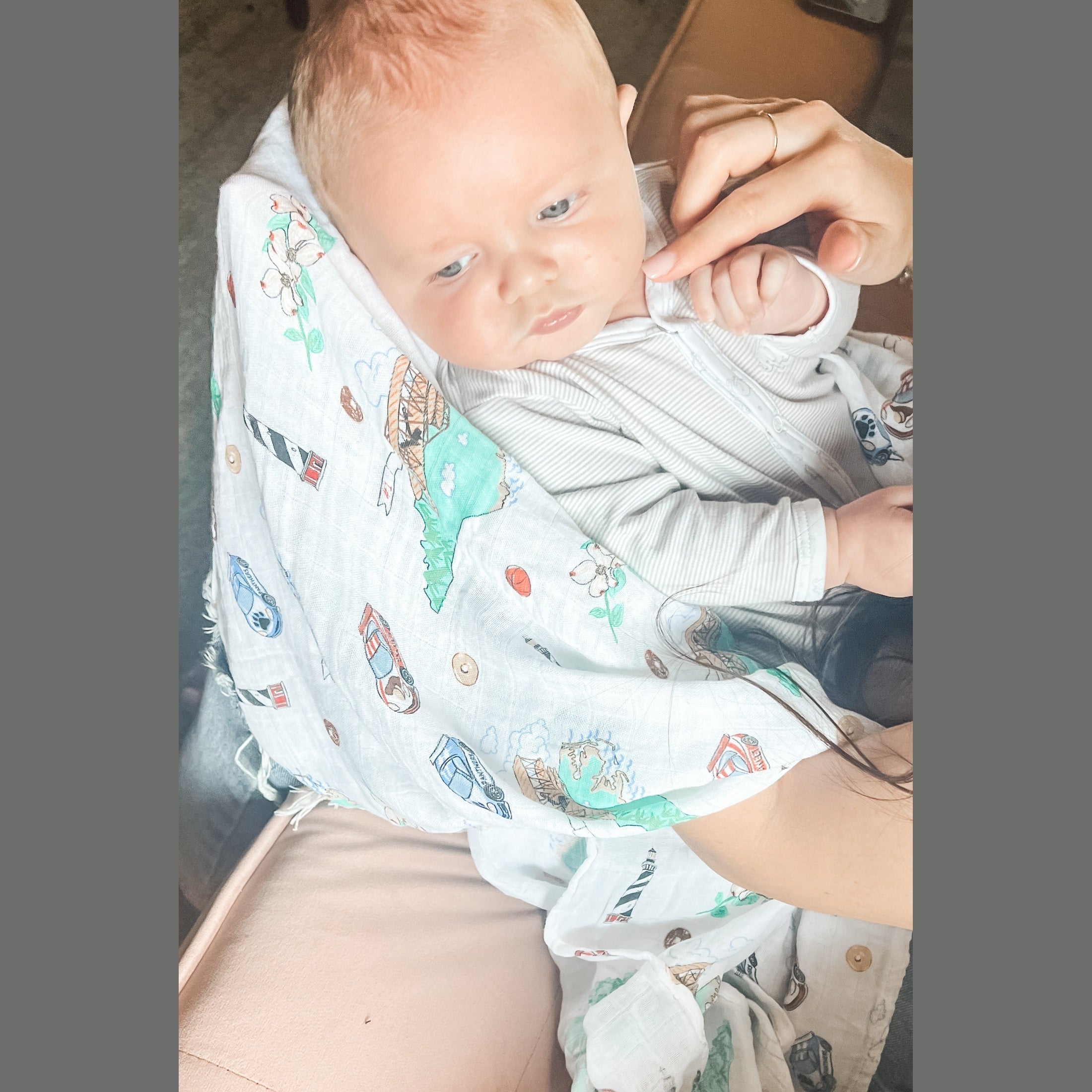 Gift Set: North Carolina Baby Muslin Swaddle Blanket And Burp Cloth/bib Combo