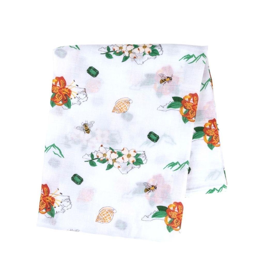 Gift Set: North Carolina Baby Muslin Swaddle Blanket And Burp Cloth/bib Combo (floral)