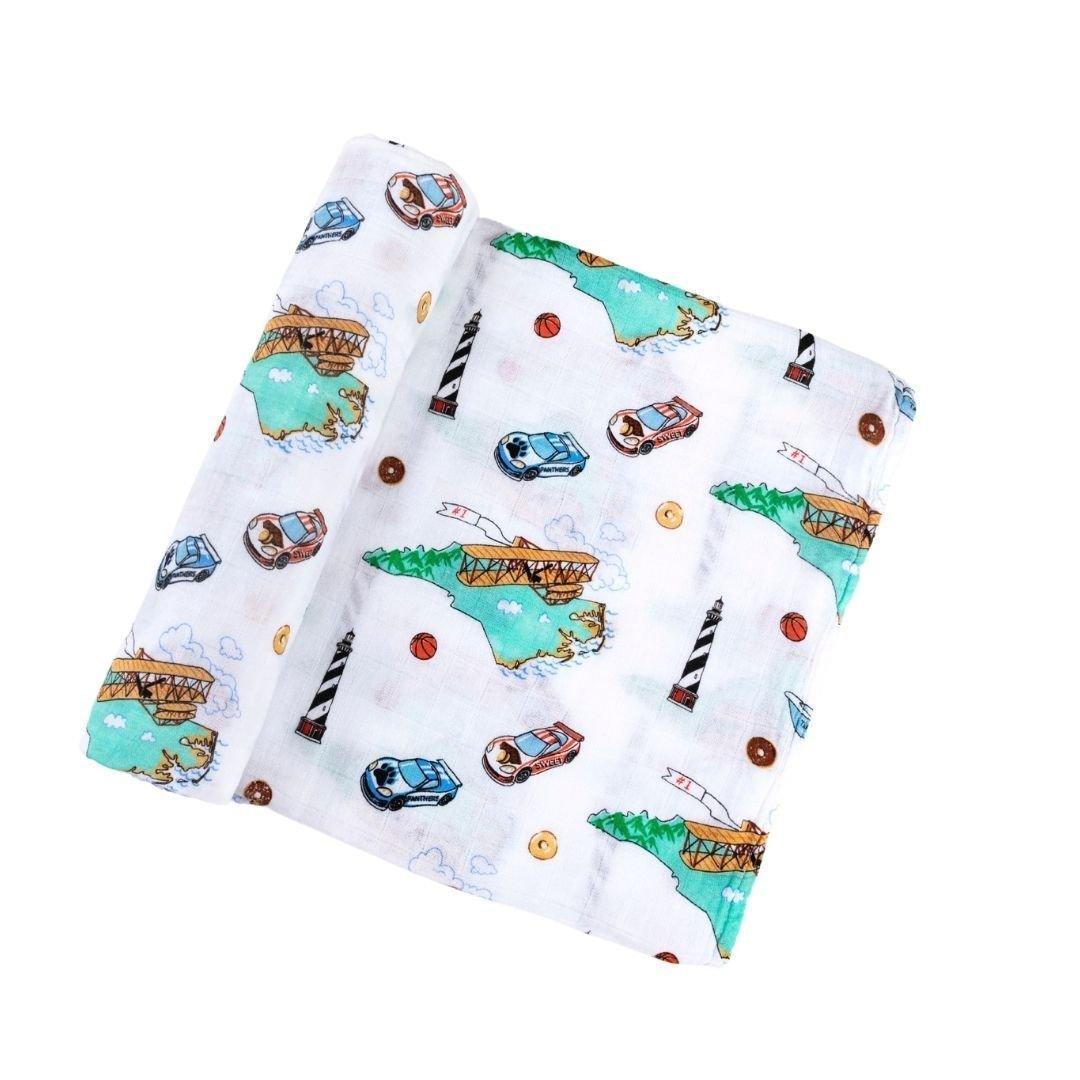 Gift Set: North Carolina Baby Muslin Swaddle Blanket And Burp Cloth/bib Combo