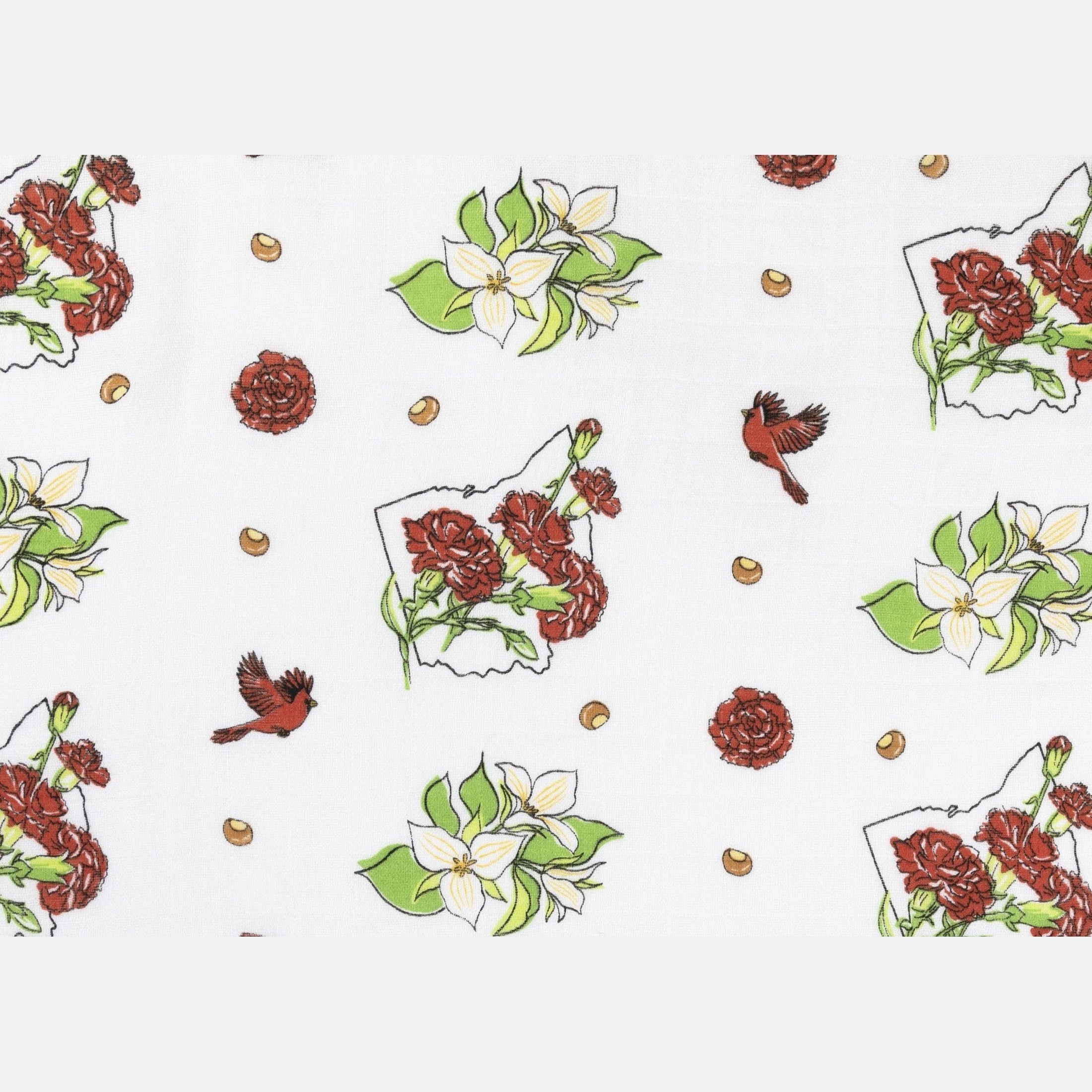 Gift Set: Ohio Baby Muslin Swaddle Receiving Blanket (floral) And Burp/bib Combo