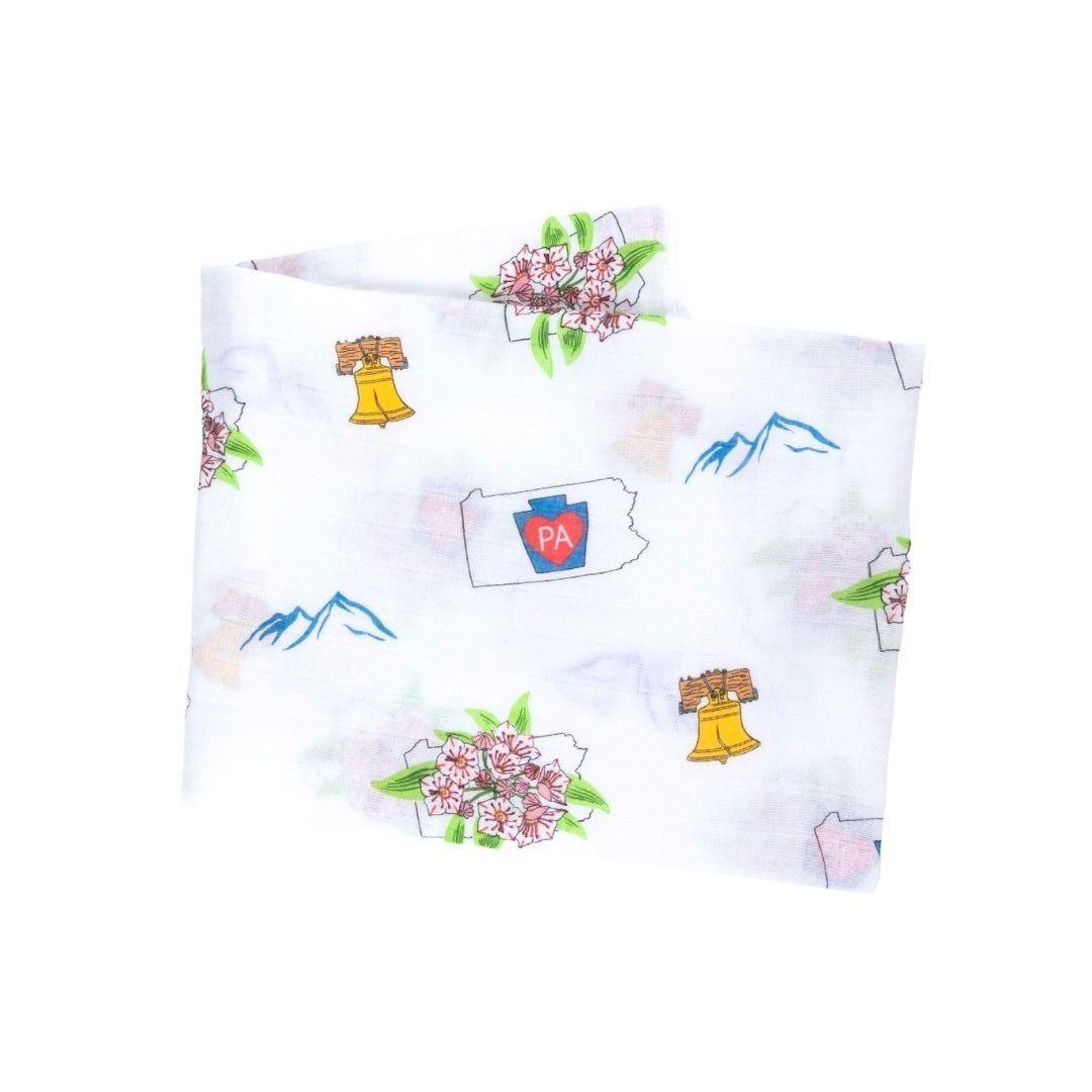 Gift Set: Pennsylvania Baby Muslin Swaddle Blanket And Burp Cloth/bib Combo