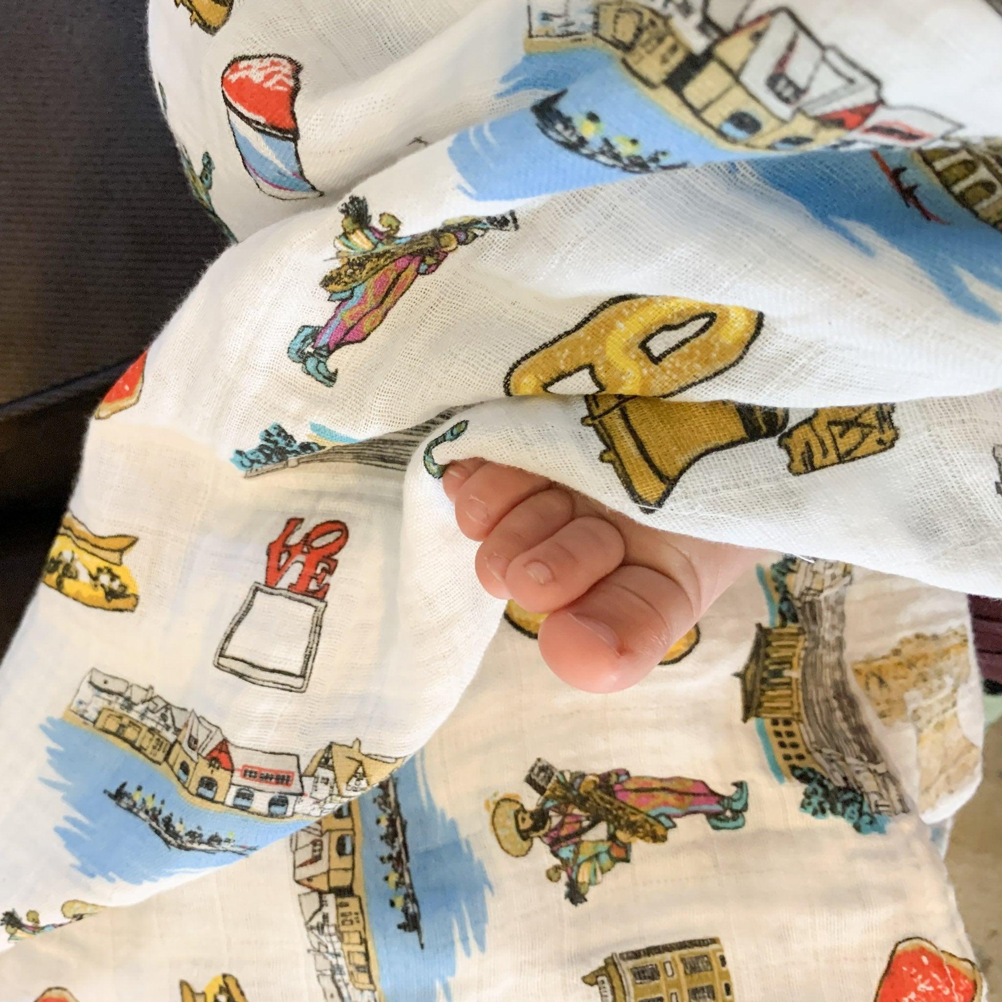Gift Set: Philadelphia Baby Muslin Swaddle Blanket And Burp Cloth/bib Combo
